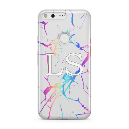 Personalised White Holographic Marble Initials Google Pixel Case