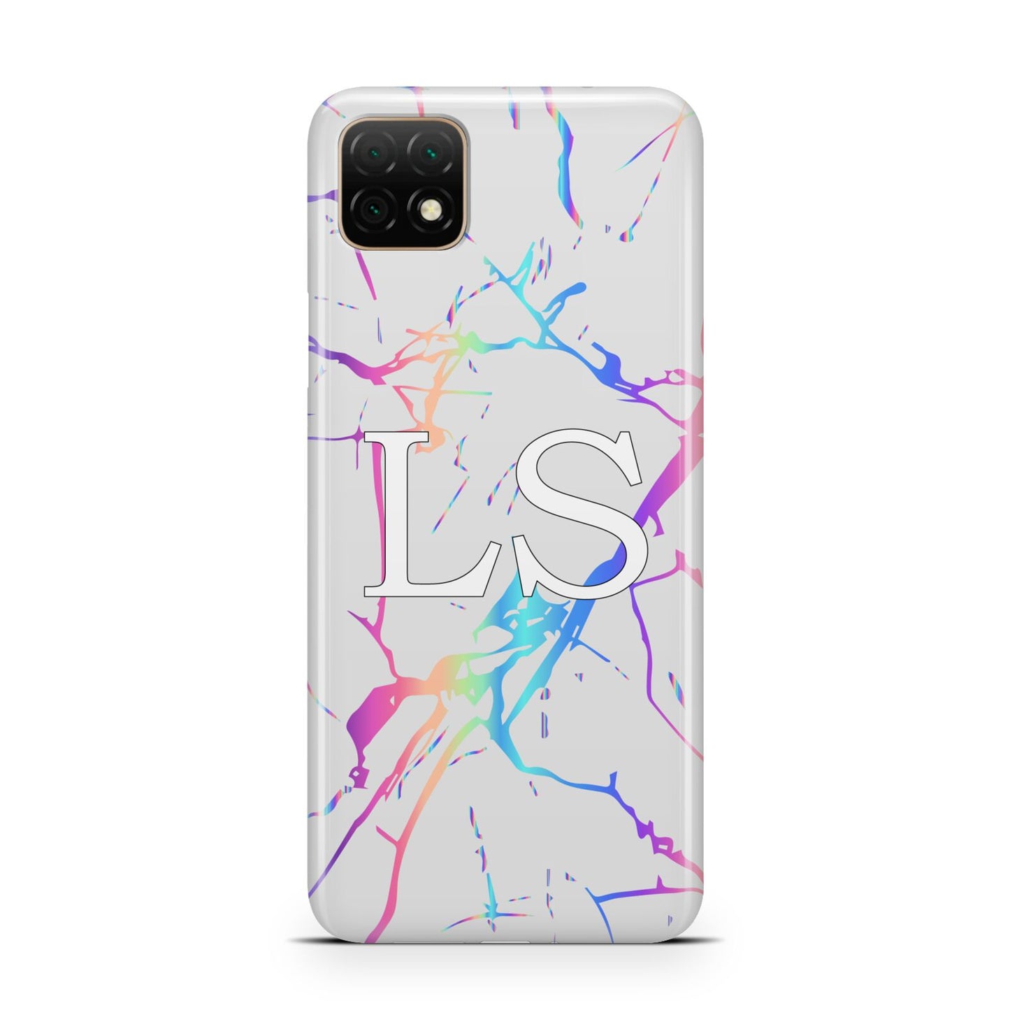 Personalised White Holographic Marble Initials Huawei Enjoy 20 Phone Case