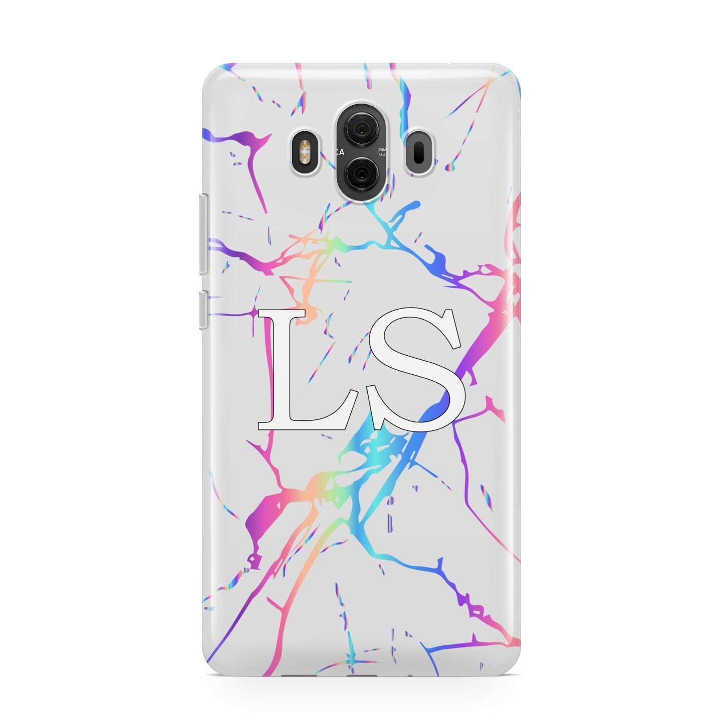 Personalised White Holographic Marble Initials Huawei Mate 10 Protective Phone Case