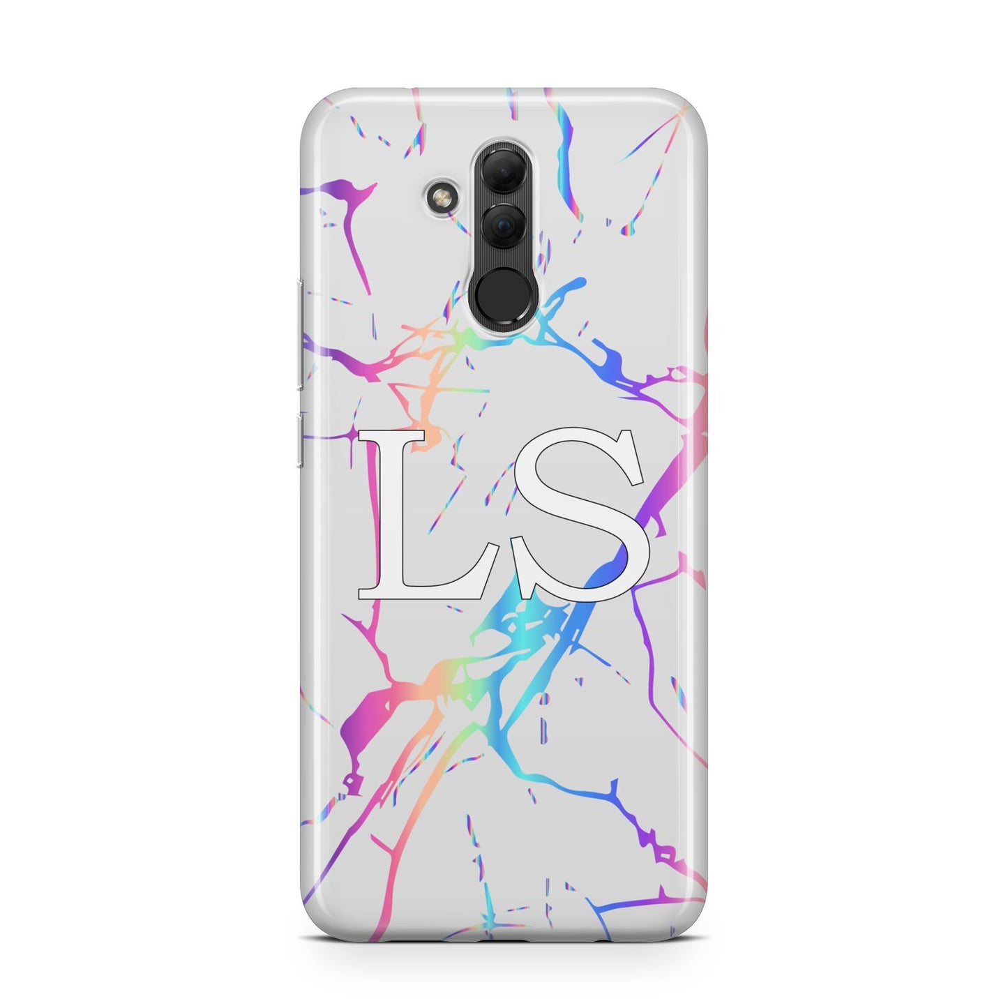 Personalised White Holographic Marble Initials Huawei Mate 20 Lite