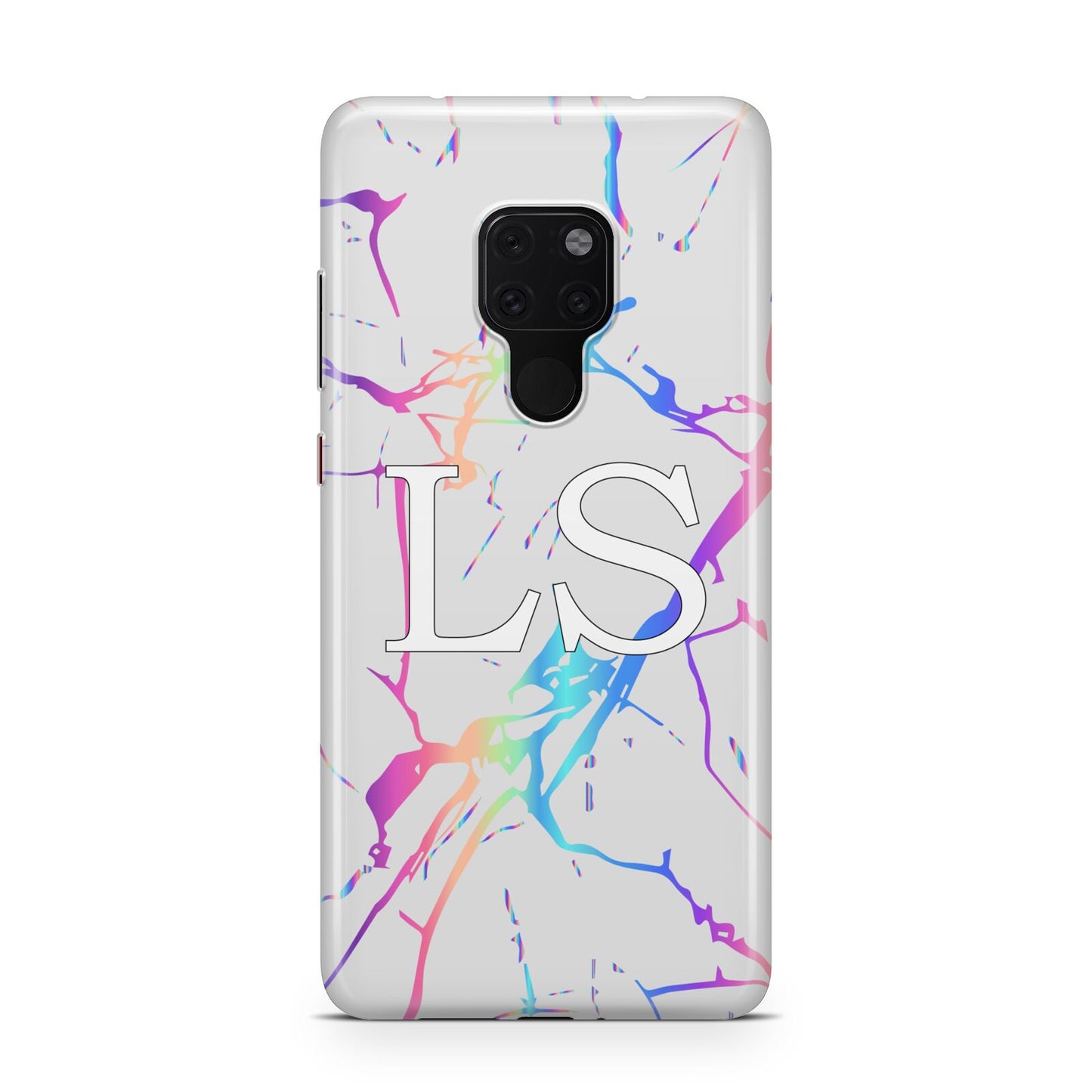 Personalised White Holographic Marble Initials Huawei Mate 20 Phone Case