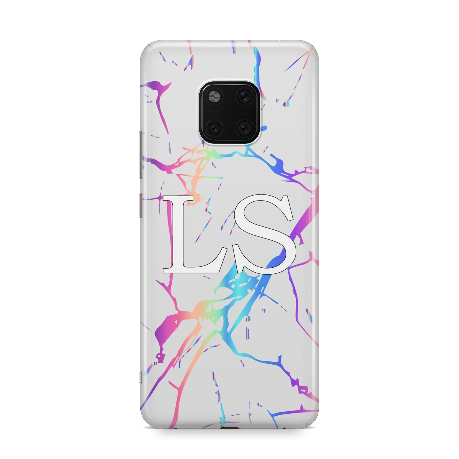 Personalised White Holographic Marble Initials Huawei Mate 20 Pro Phone Case