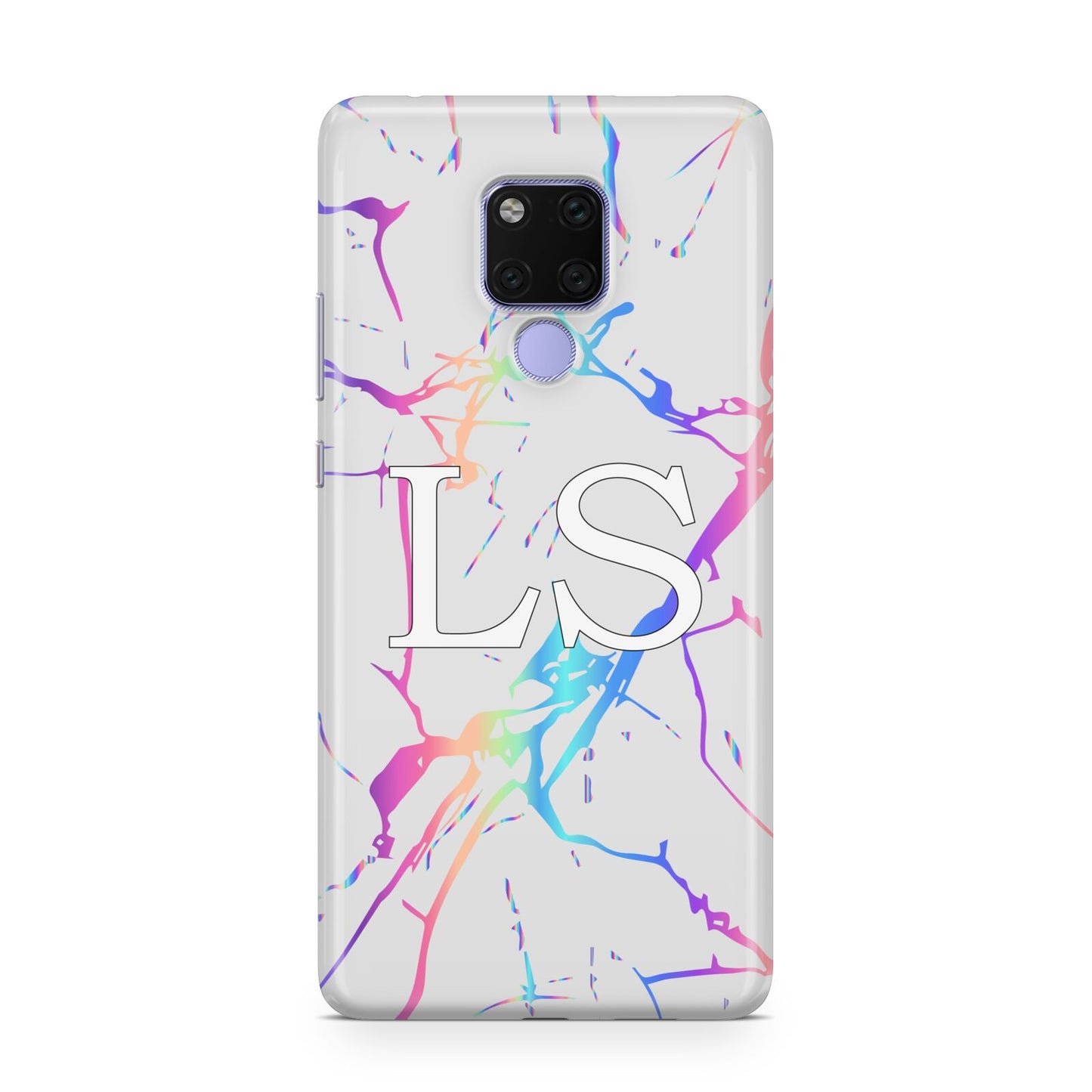 Personalised White Holographic Marble Initials Huawei Mate 20X Phone Case