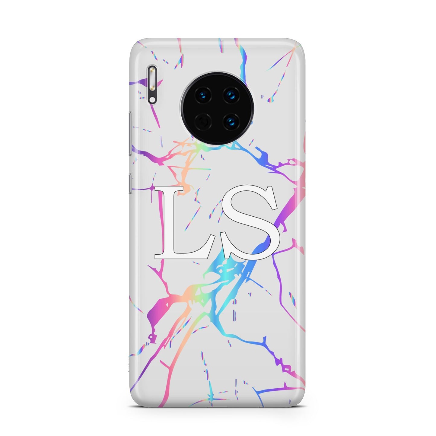 Personalised White Holographic Marble Initials Huawei Mate 30