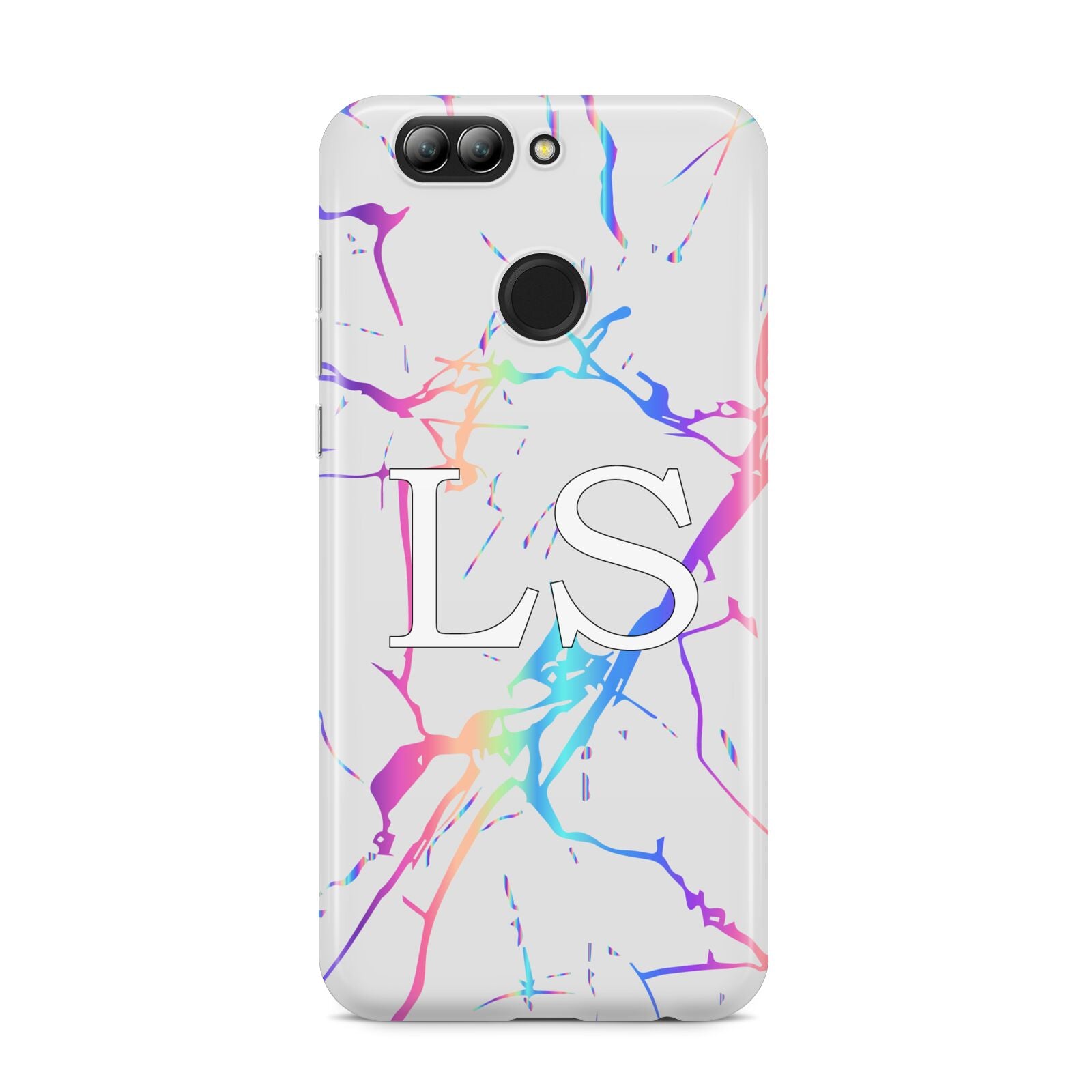 Personalised White Holographic Marble Initials Huawei Nova 2s Phone Case