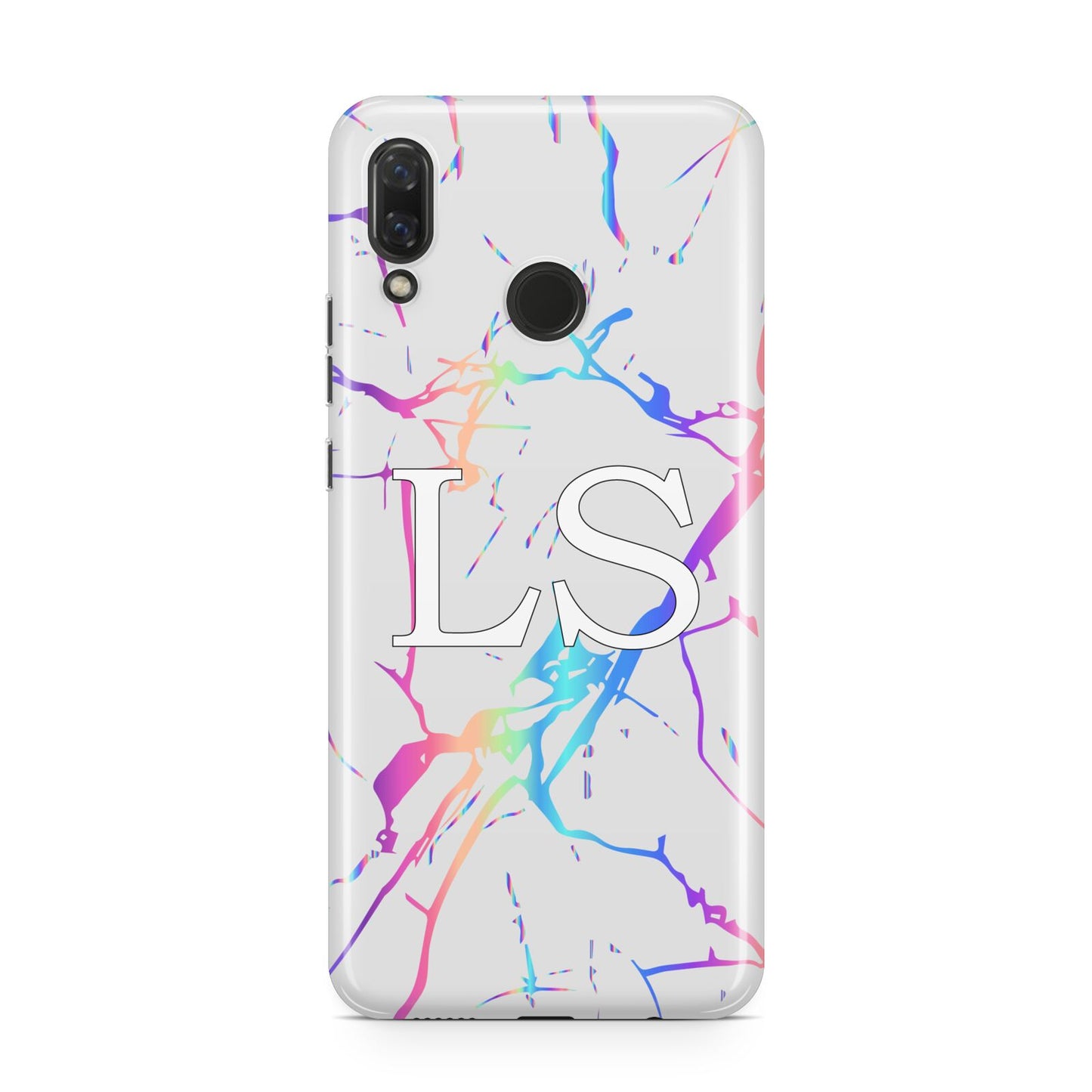 Personalised White Holographic Marble Initials Huawei Nova 3 Phone Case