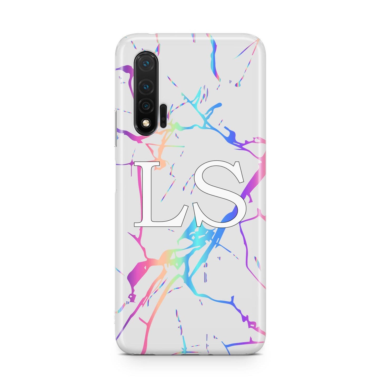 Personalised White Holographic Marble Initials Huawei Nova 6 Phone Case