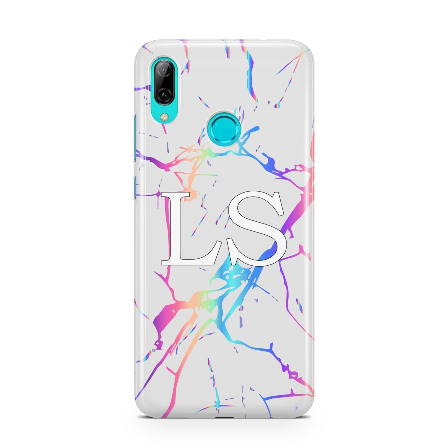 Personalised White Holographic Marble Initials Huawei P Smart 2019 Case