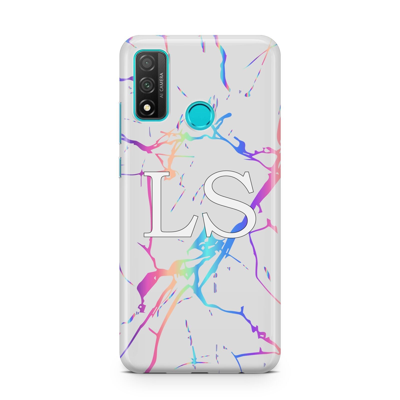 Personalised White Holographic Marble Initials Huawei P Smart 2020