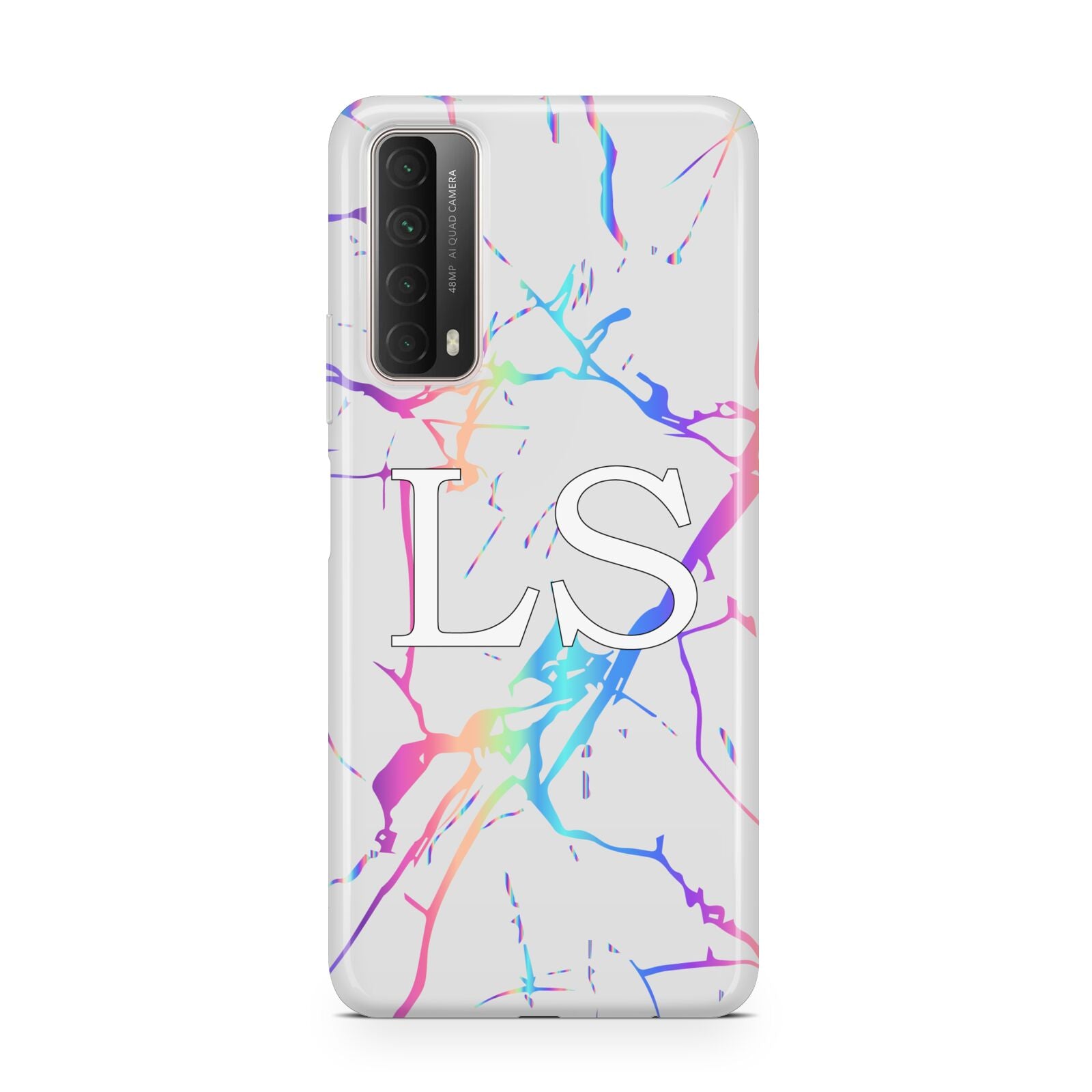 Personalised White Holographic Marble Initials Huawei P Smart 2021