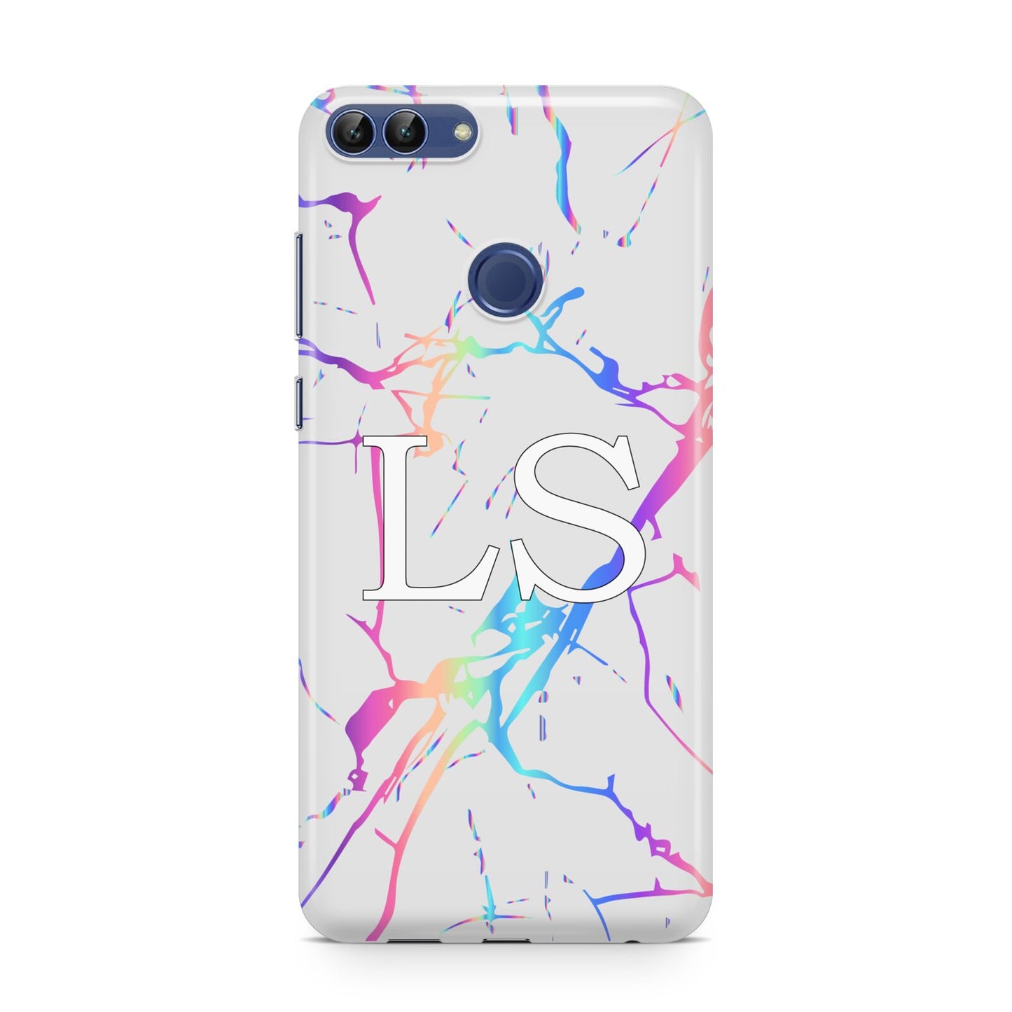 Personalised White Holographic Marble Initials Huawei P Smart Case