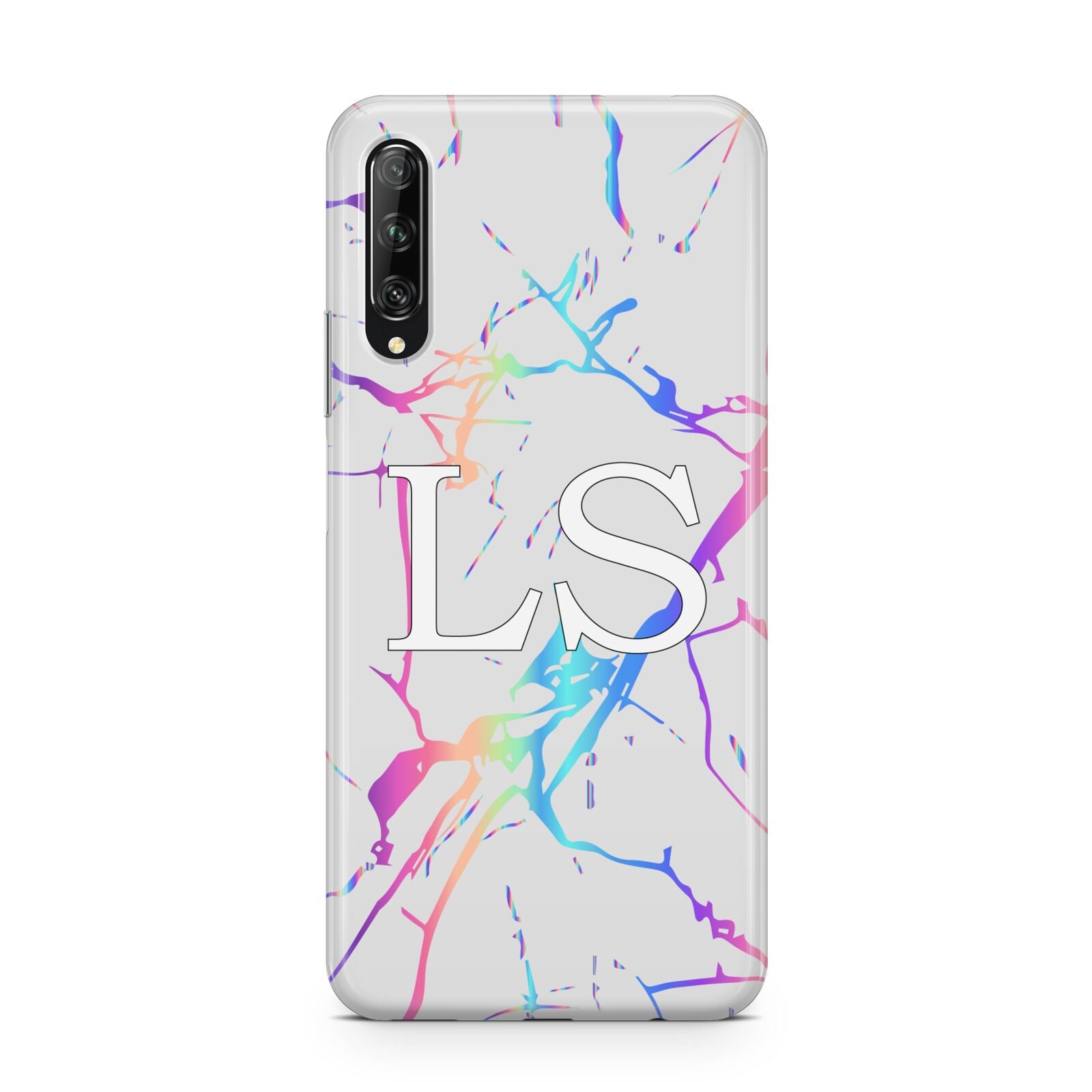 Personalised White Holographic Marble Initials Huawei P Smart Pro 2019