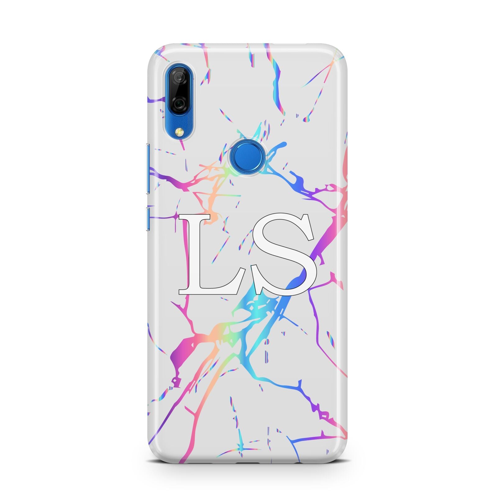 Personalised White Holographic Marble Initials Huawei P Smart Z