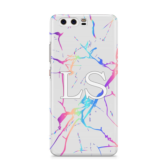 Personalised White Holographic Marble Initials Huawei P10 Phone Case