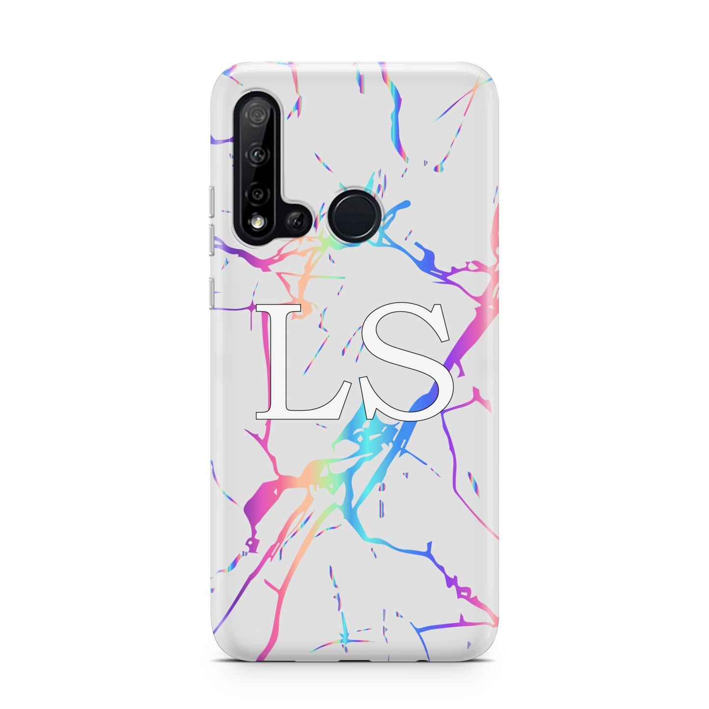 Personalised White Holographic Marble Initials Huawei P20 Lite 5G Phone Case