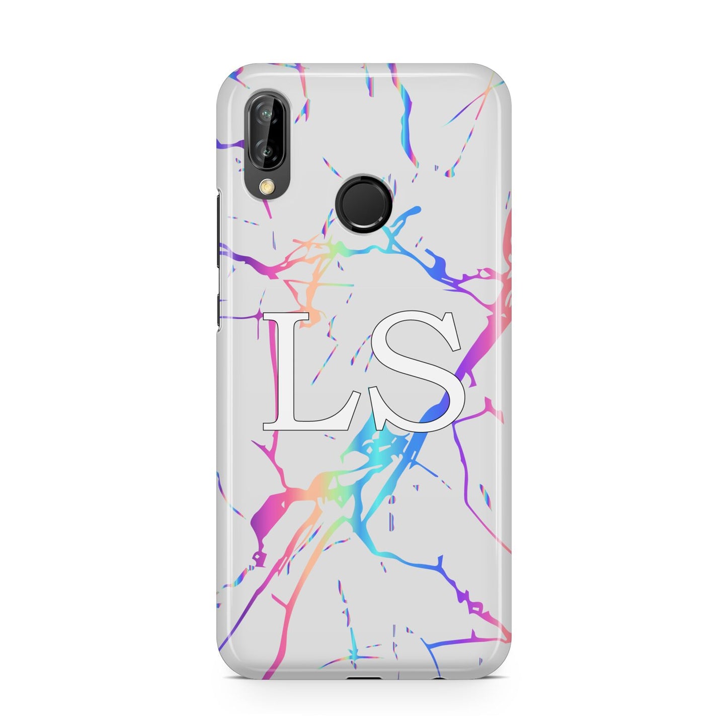 Personalised White Holographic Marble Initials Huawei P20 Lite Phone Case