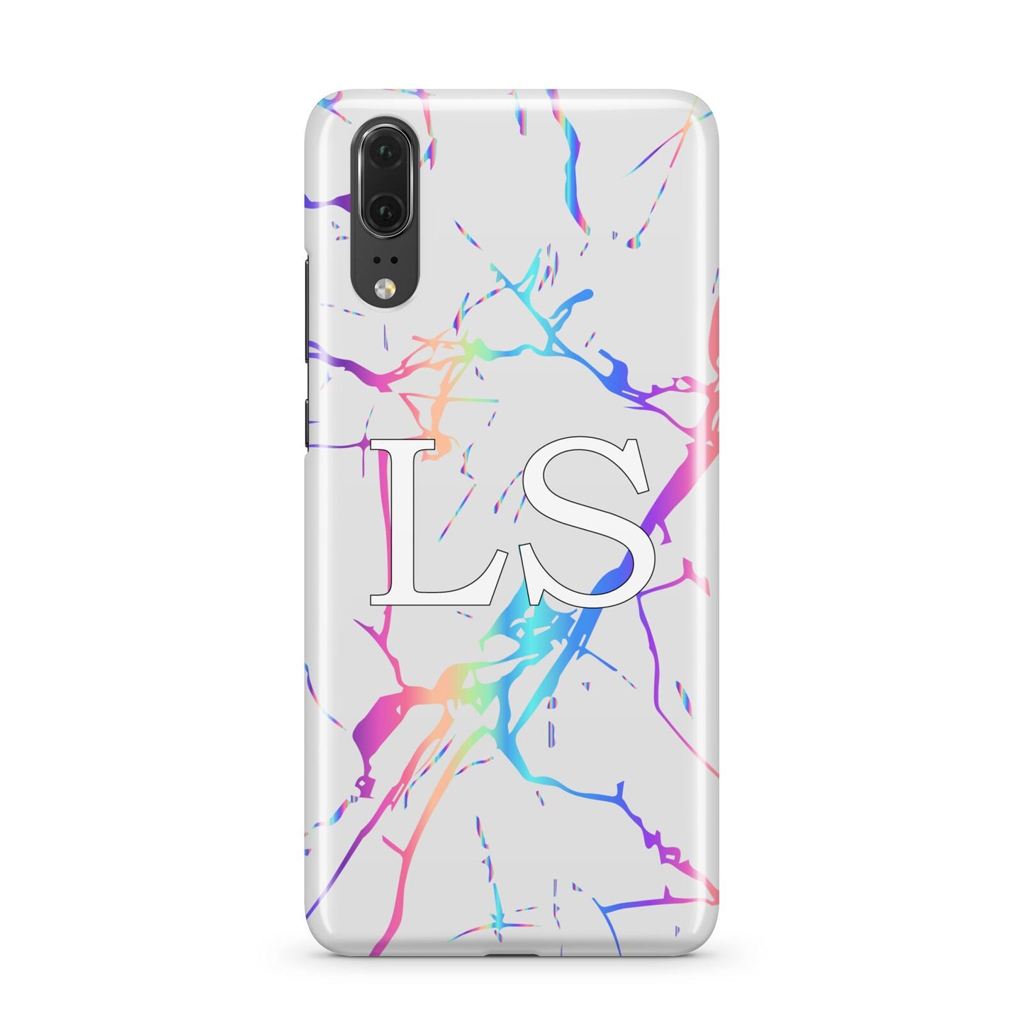 Personalised White Holographic Marble Initials Huawei P20 Phone Case