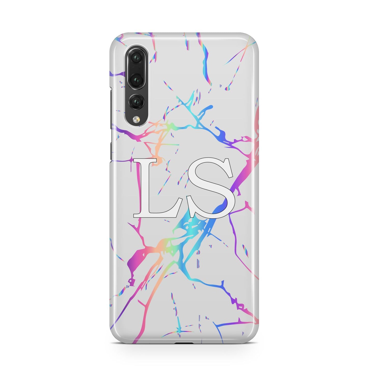 Personalised White Holographic Marble Initials Huawei P20 Pro Phone Case