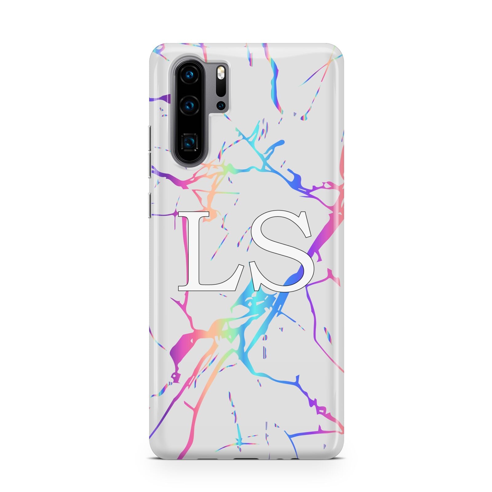 Personalised White Holographic Marble Initials Huawei P30 Pro Phone Case