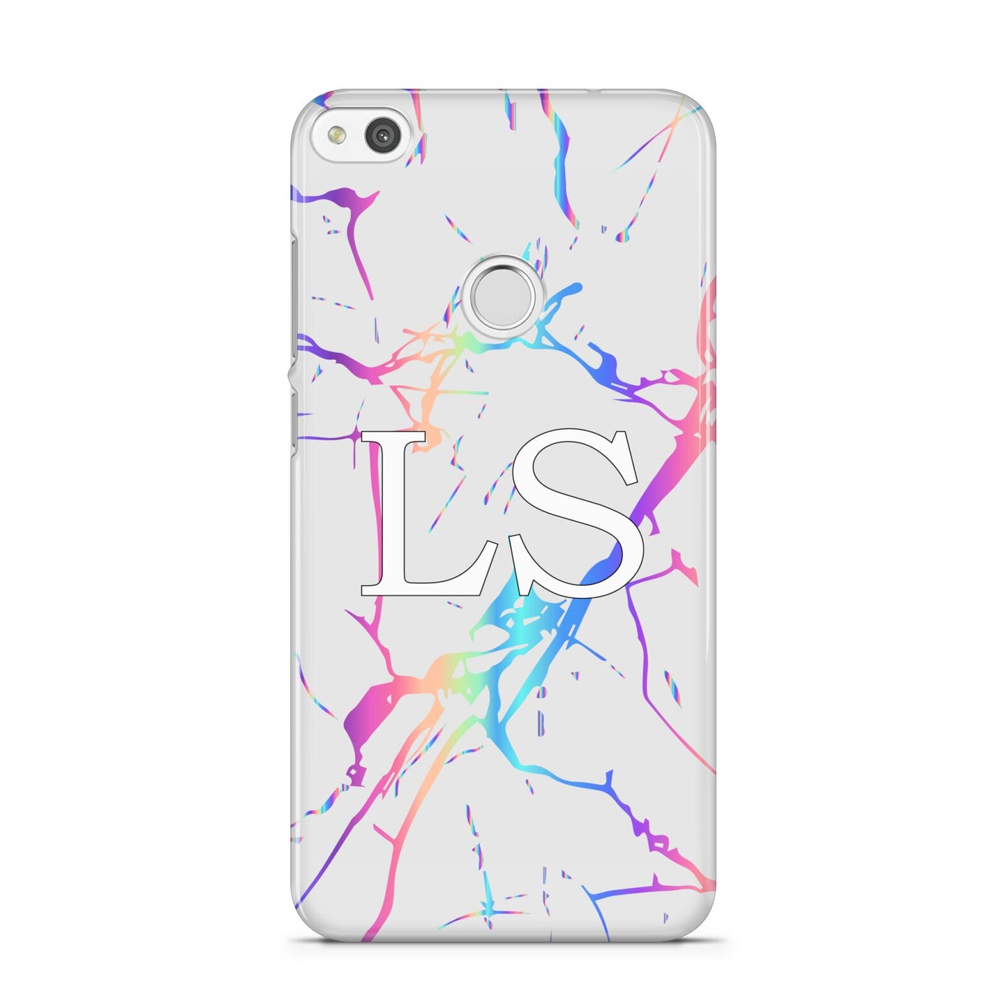 Personalised White Holographic Marble Initials Huawei P8 Lite Case