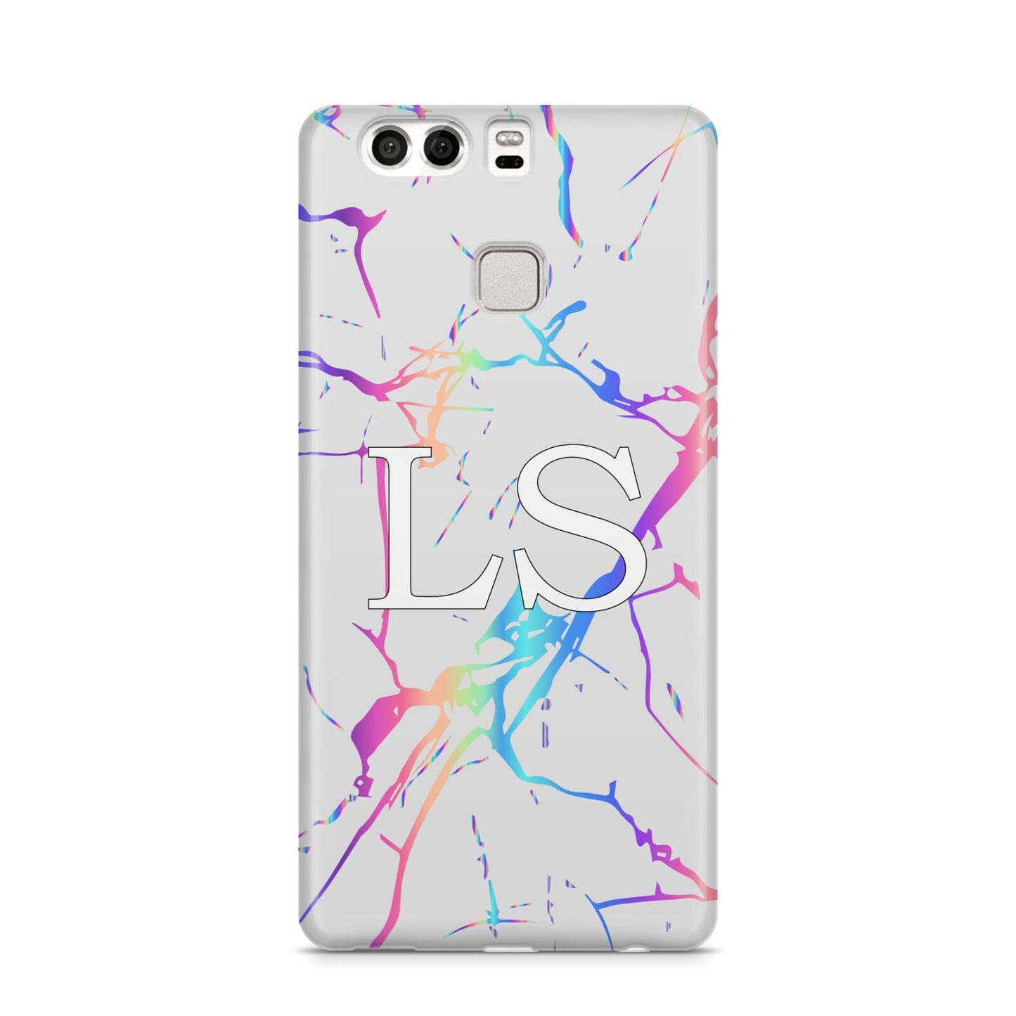 Personalised White Holographic Marble Initials Huawei P9 Case