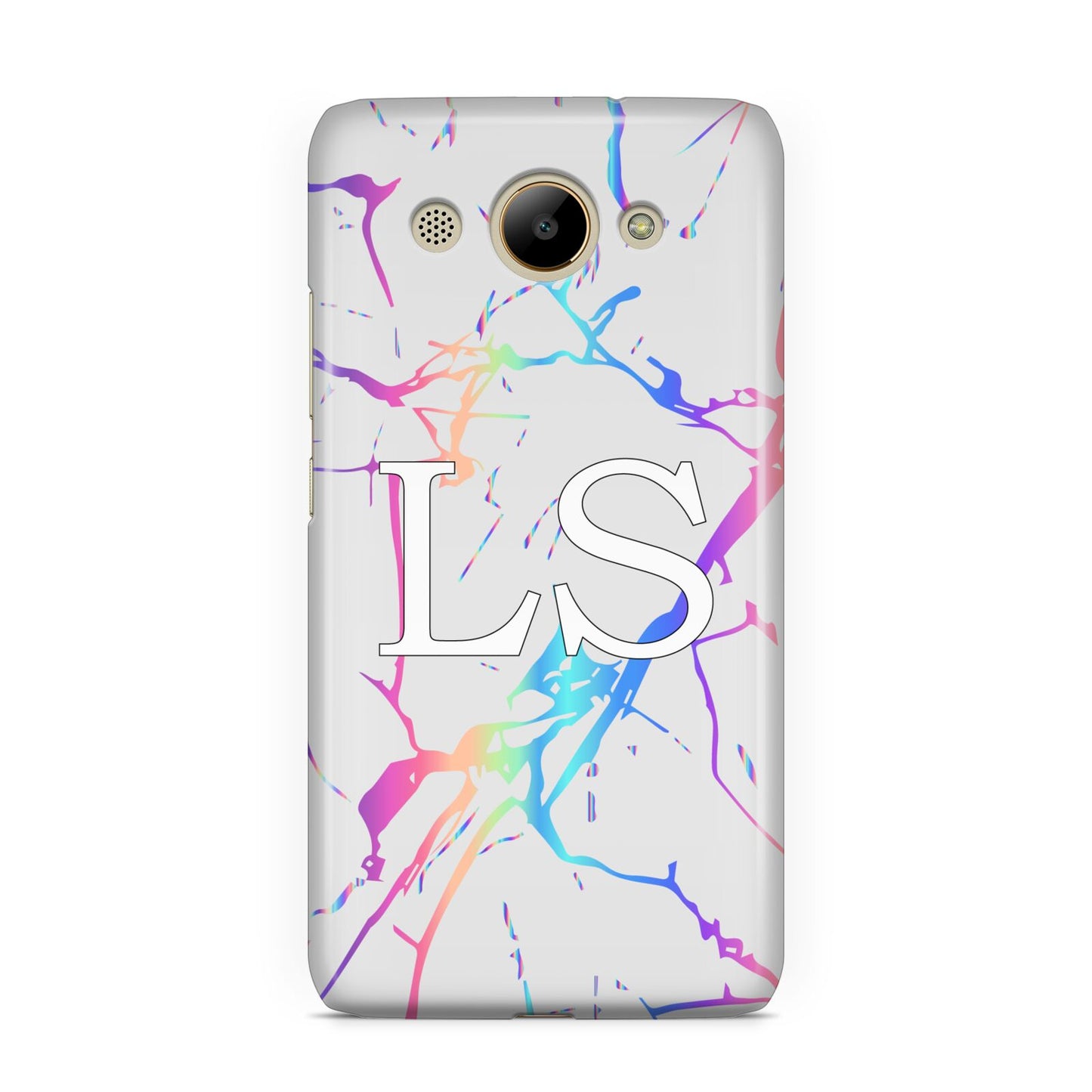 Personalised White Holographic Marble Initials Huawei Y3 2017