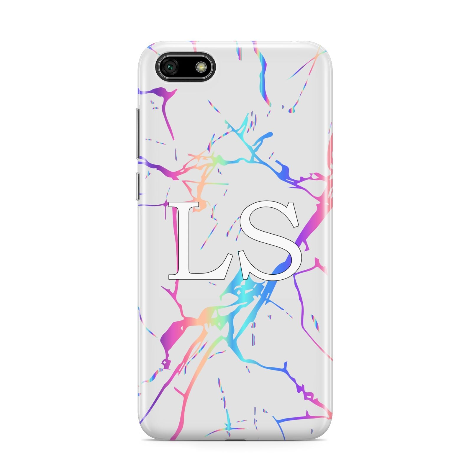 Personalised White Holographic Marble Initials Huawei Y5 Prime 2018 Phone Case