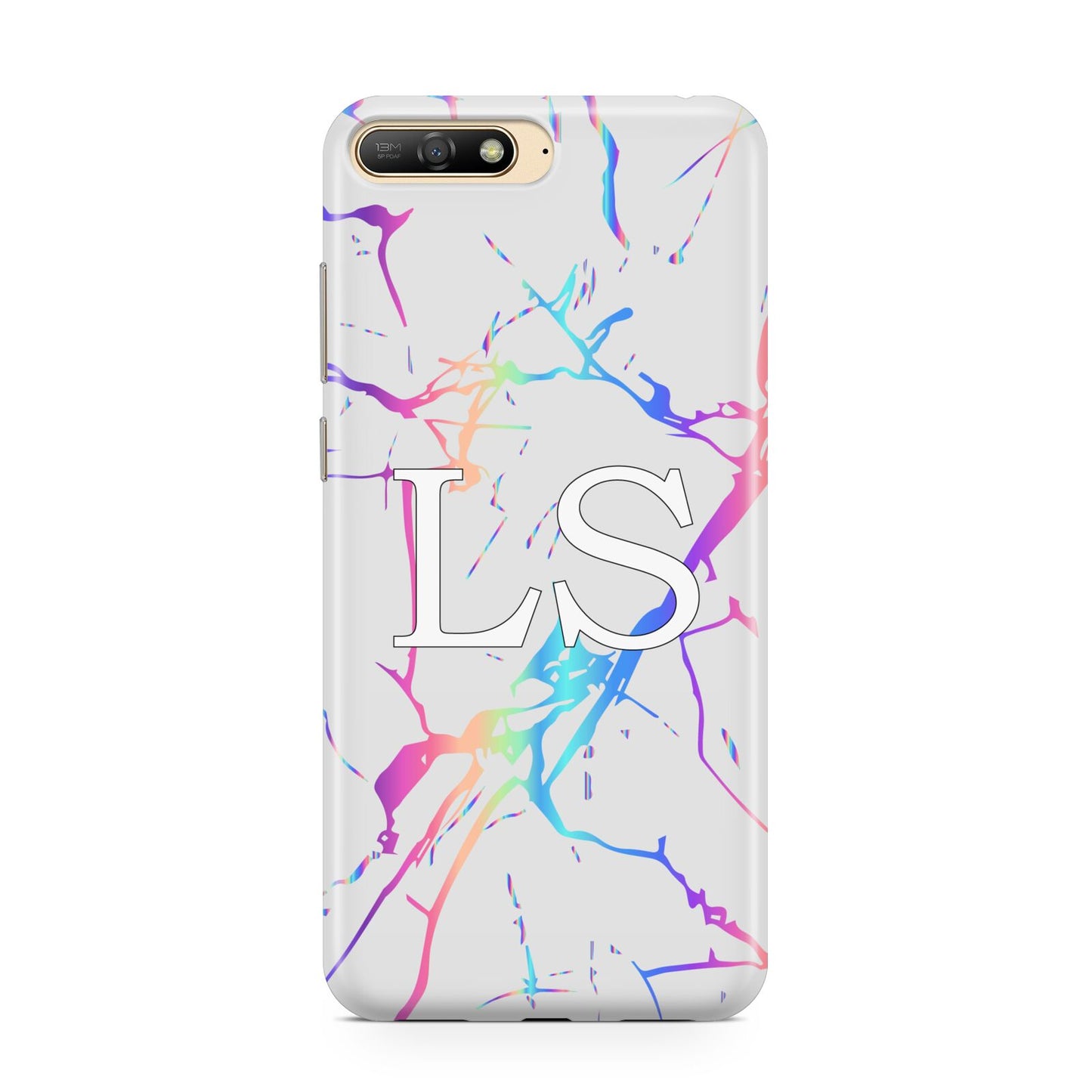 Personalised White Holographic Marble Initials Huawei Y6 2018