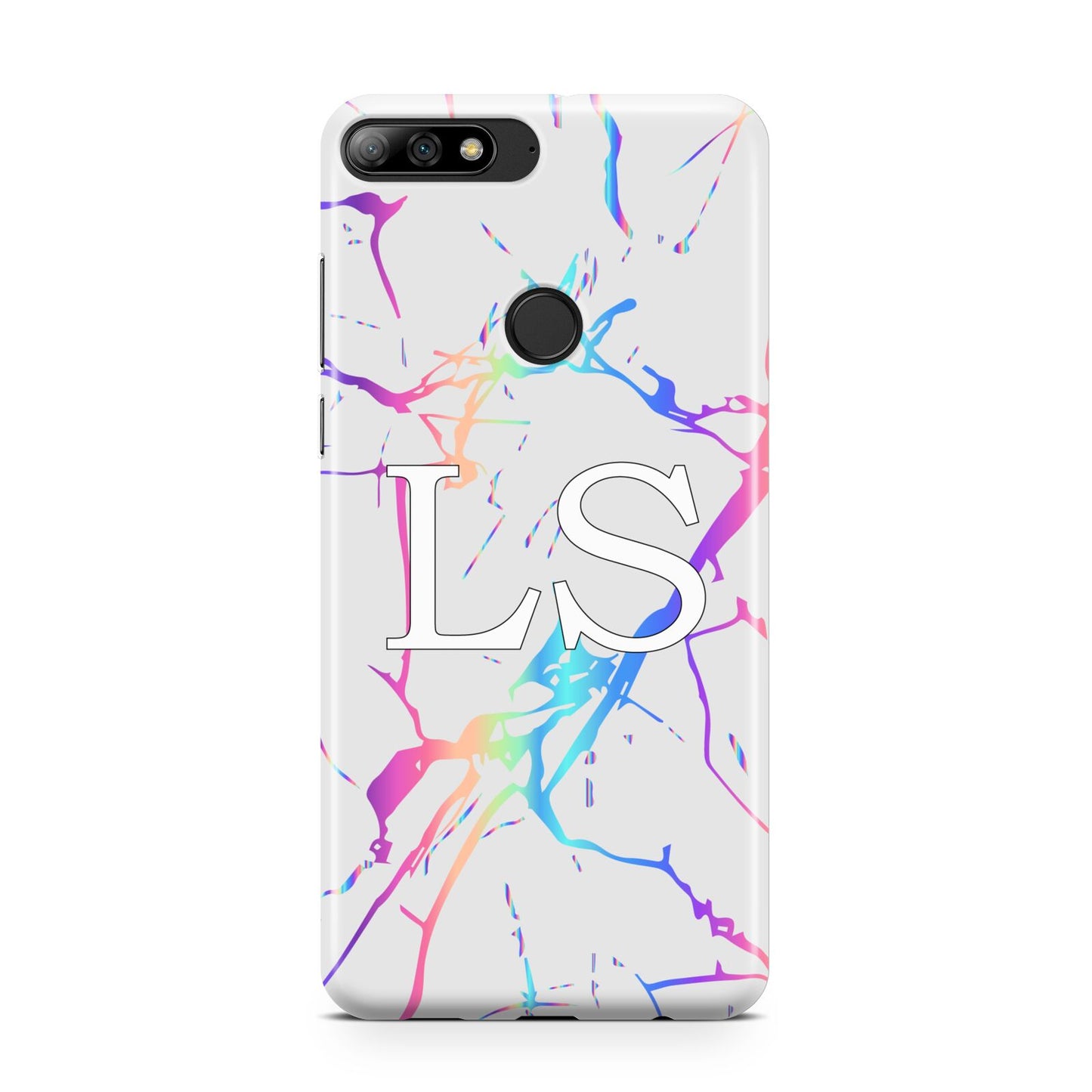 Personalised White Holographic Marble Initials Huawei Y7 2018