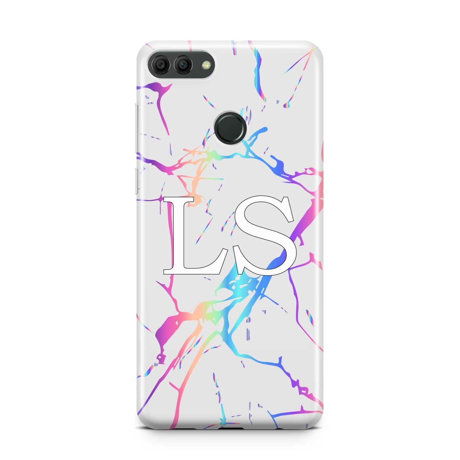 Personalised White Holographic Marble Initials Huawei Y9 2018