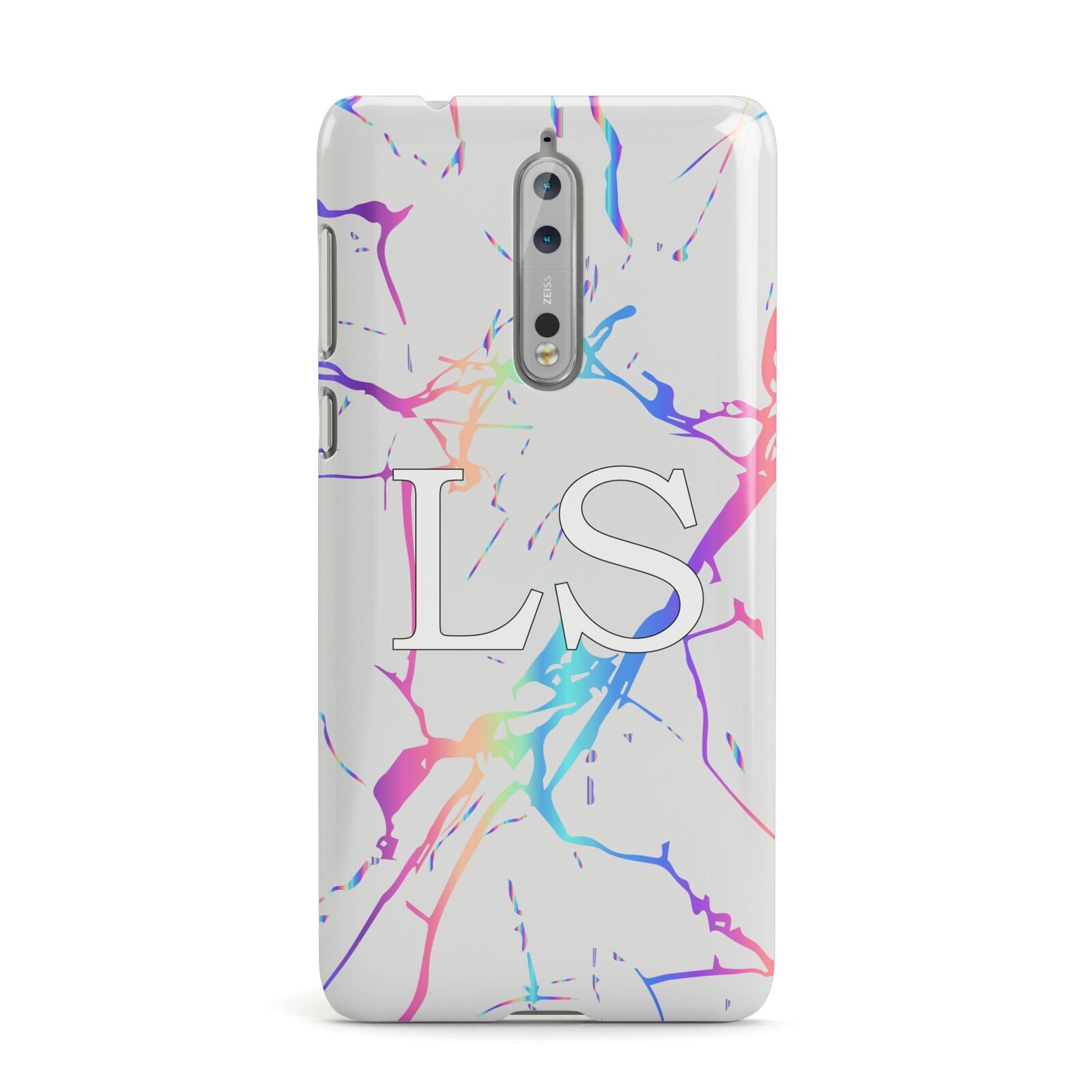 Personalised White Holographic Marble Initials Nokia Case