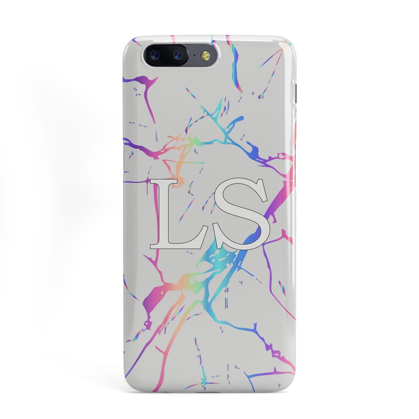 Personalised White Holographic Marble Initials OnePlus Case