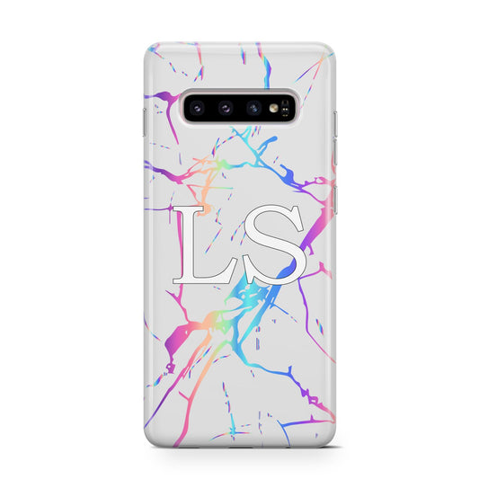 Personalised White Holographic Marble Initials Protective Samsung Galaxy Case