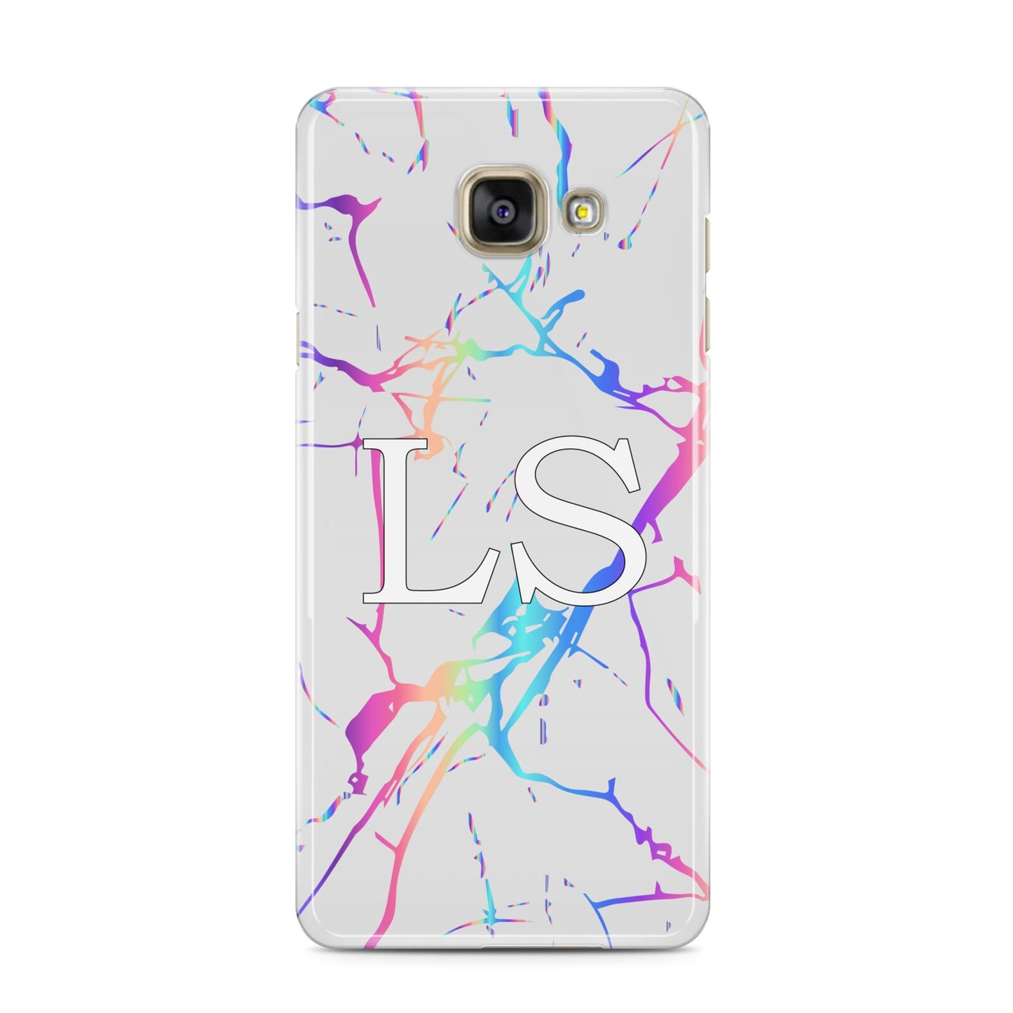 Personalised White Holographic Marble Initials Samsung Galaxy A3 2016 Case on gold phone