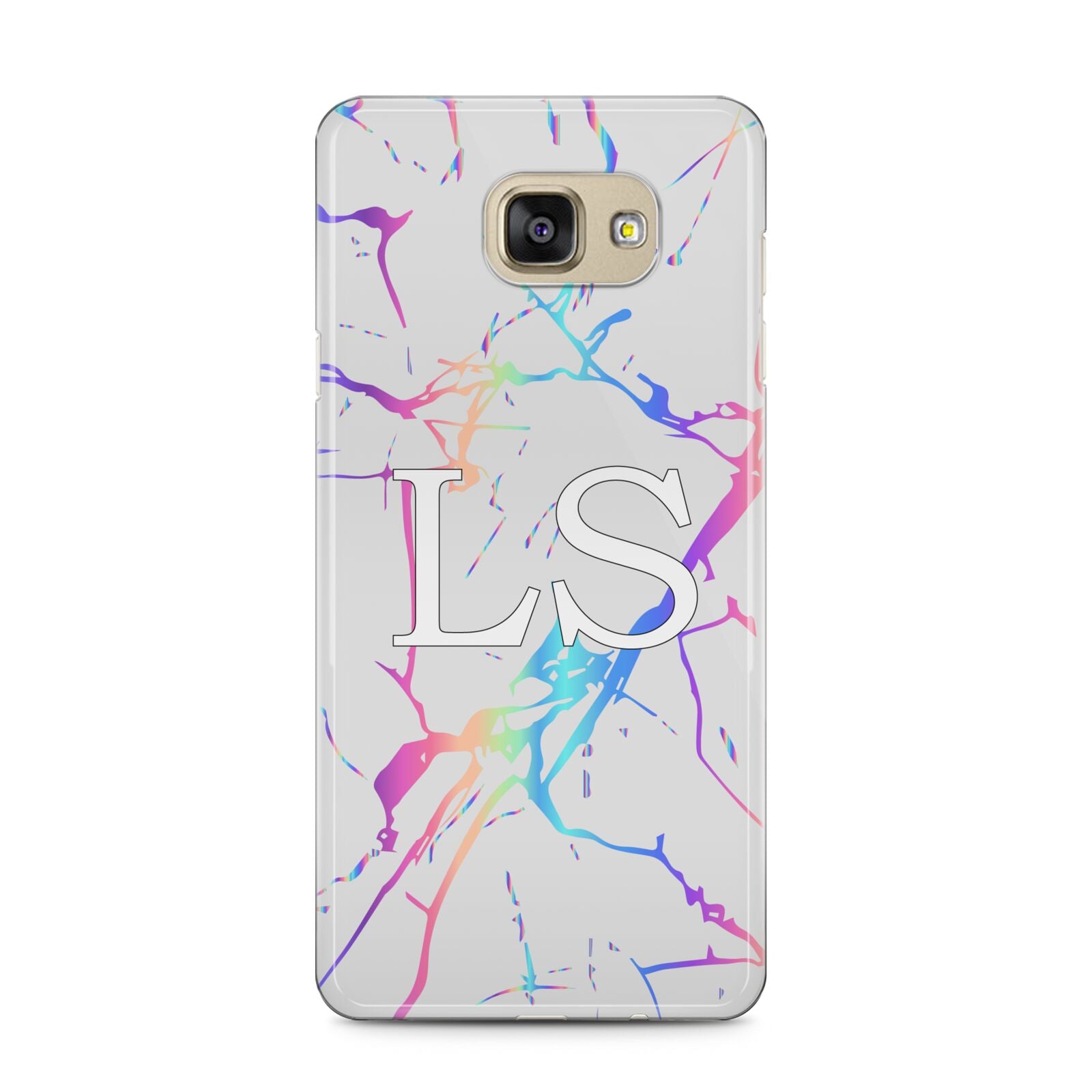 Personalised White Holographic Marble Initials Samsung Galaxy A5 2016 Case on gold phone