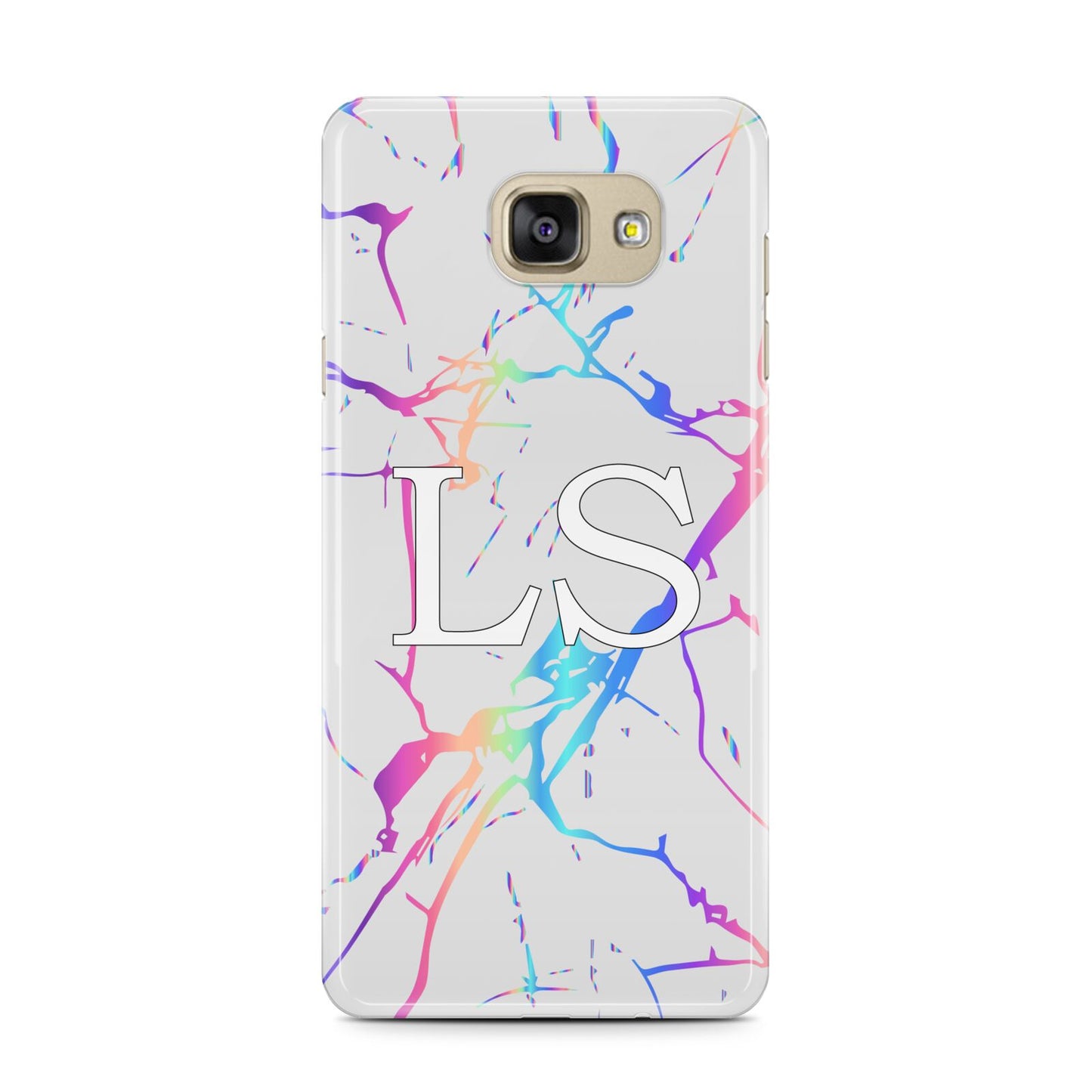 Personalised White Holographic Marble Initials Samsung Galaxy A7 2016 Case on gold phone