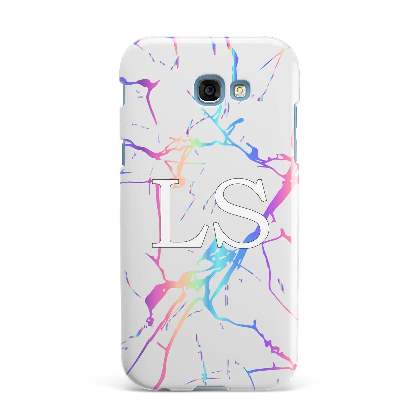 Personalised White Holographic Marble Initials Samsung Galaxy A7 2017 Case