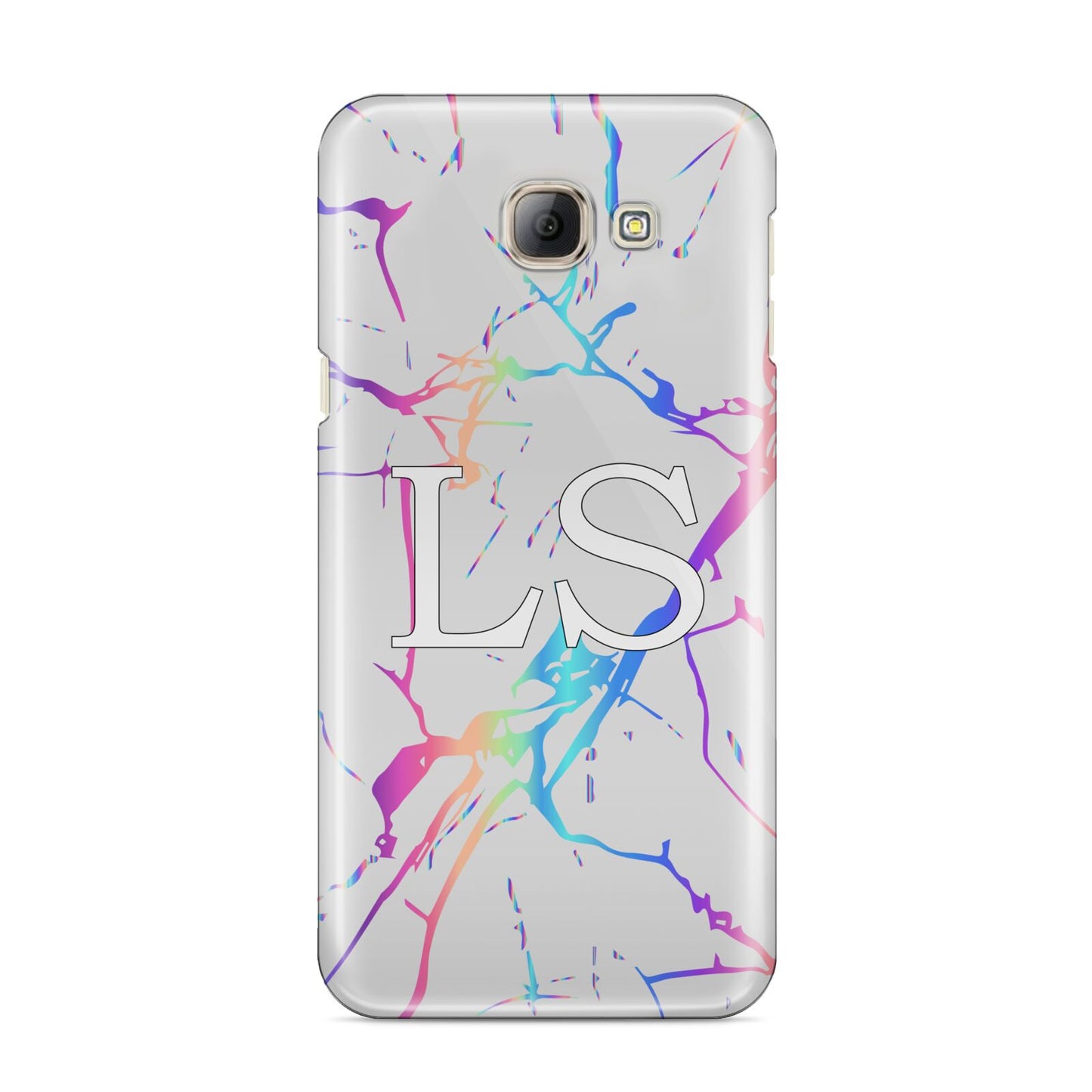 Personalised White Holographic Marble Initials Samsung Galaxy A8 2016 Case