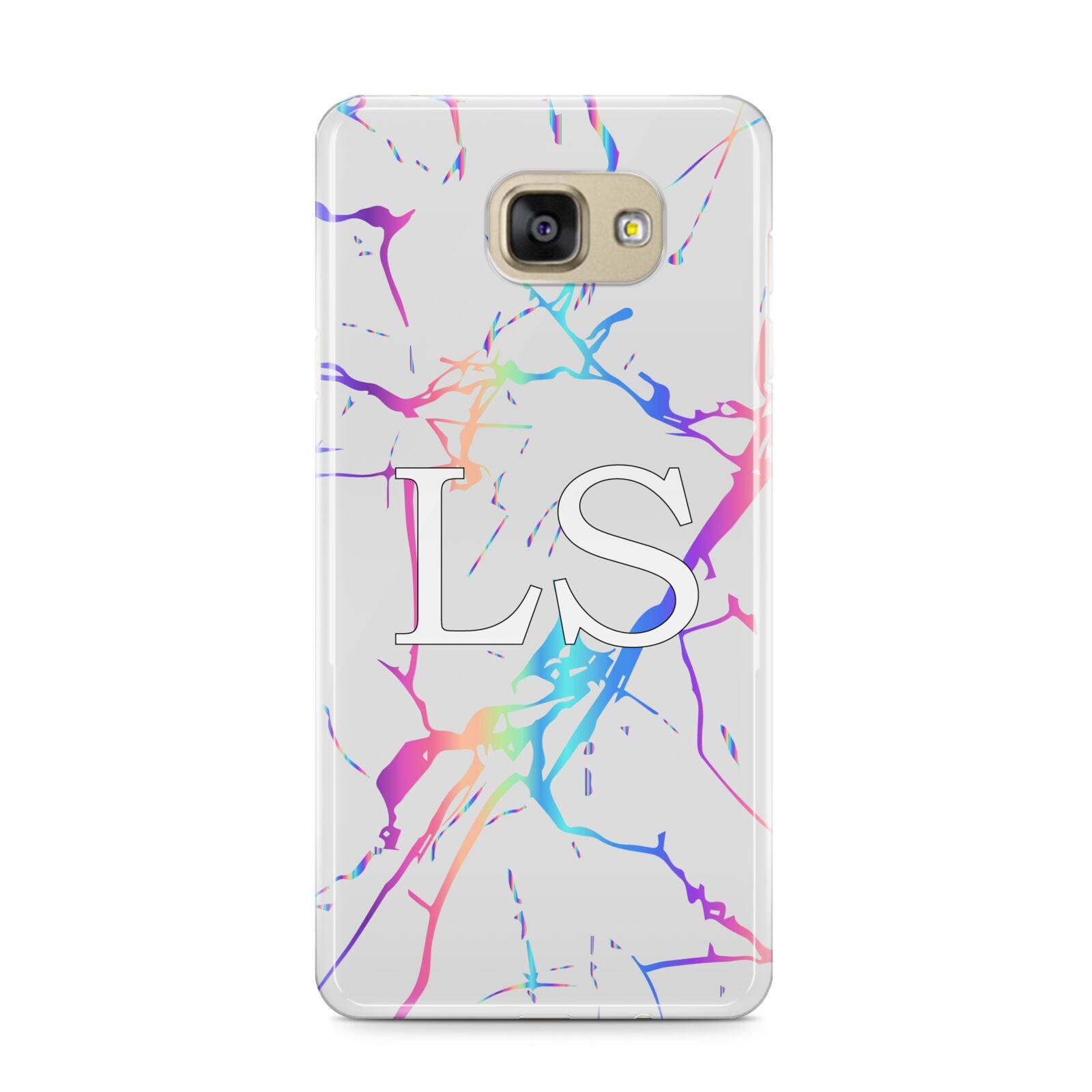 Personalised White Holographic Marble Initials Samsung Galaxy A9 2016 Case on gold phone