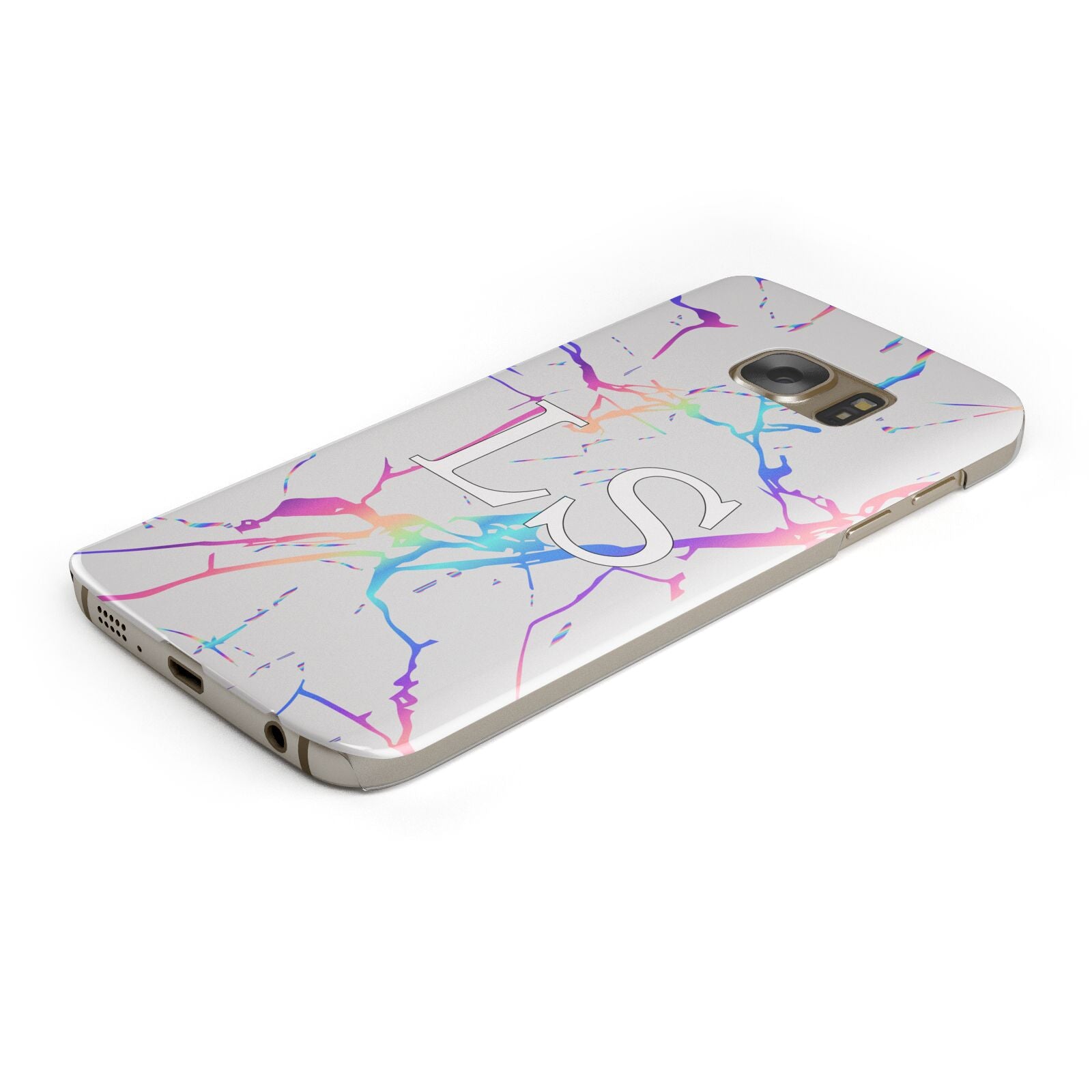 Personalised White Holographic Marble Initials Samsung Galaxy Case Bottom Cutout