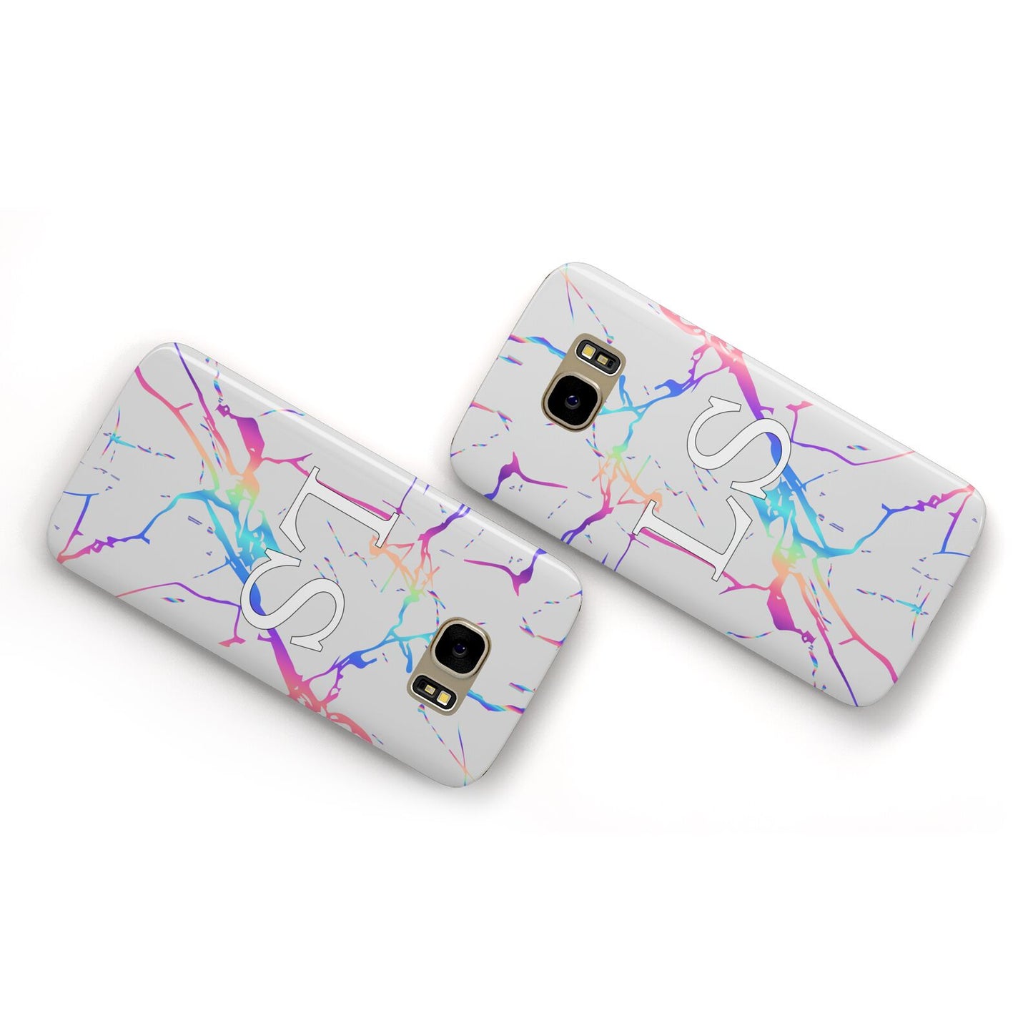 Personalised White Holographic Marble Initials Samsung Galaxy Case Flat Overview