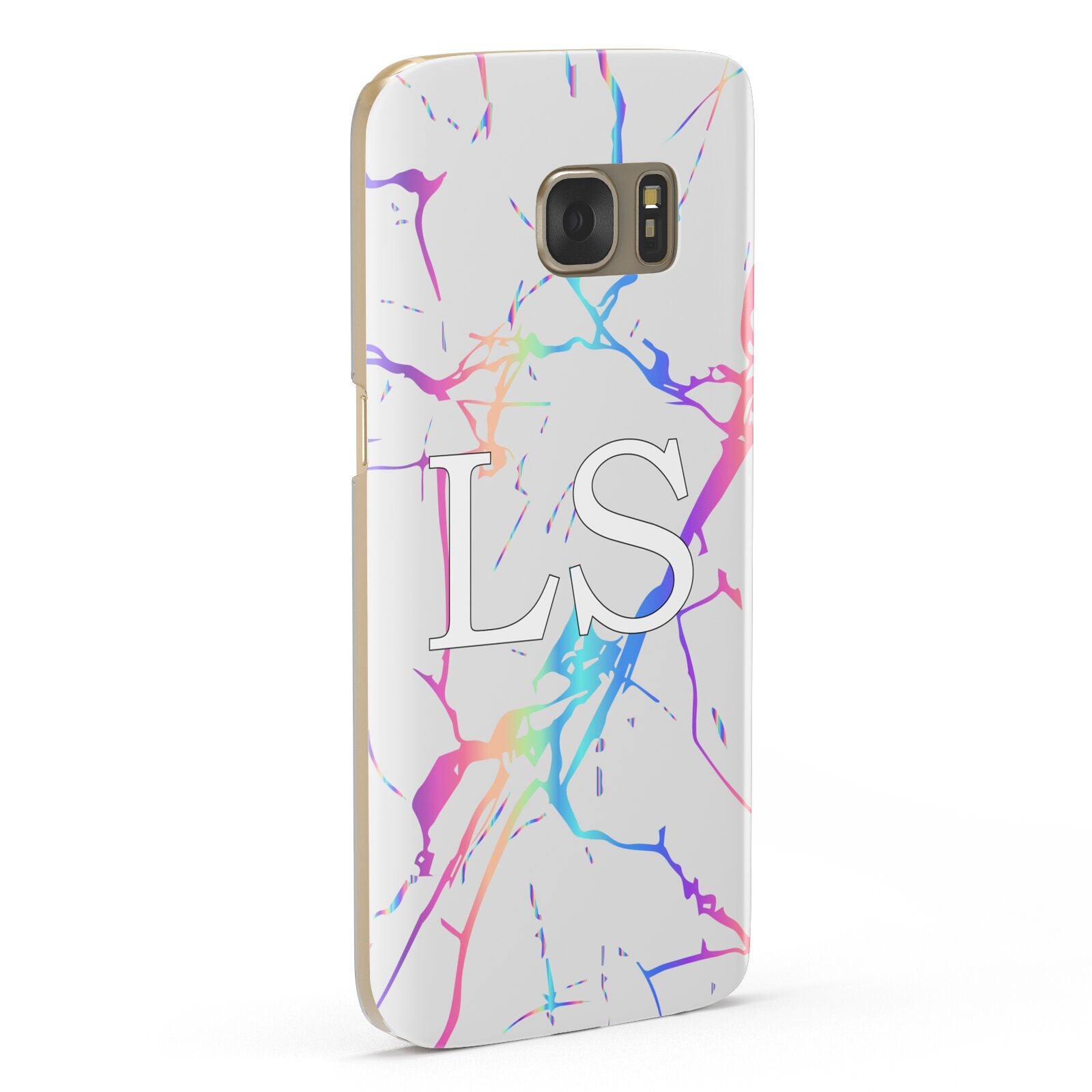 Personalised White Holographic Marble Initials Samsung Galaxy Case Fourty Five Degrees