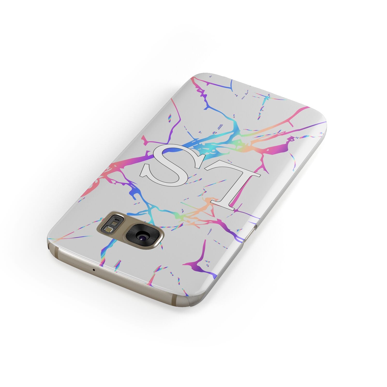 Personalised White Holographic Marble Initials Samsung Galaxy Case Front Close Up