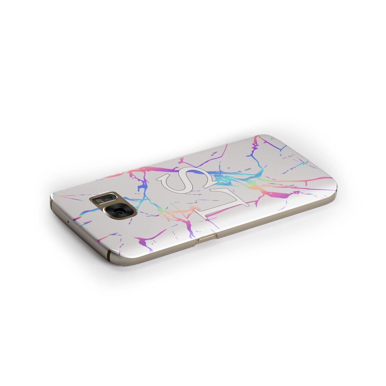 Personalised White Holographic Marble Initials Samsung Galaxy Case Side Close Up