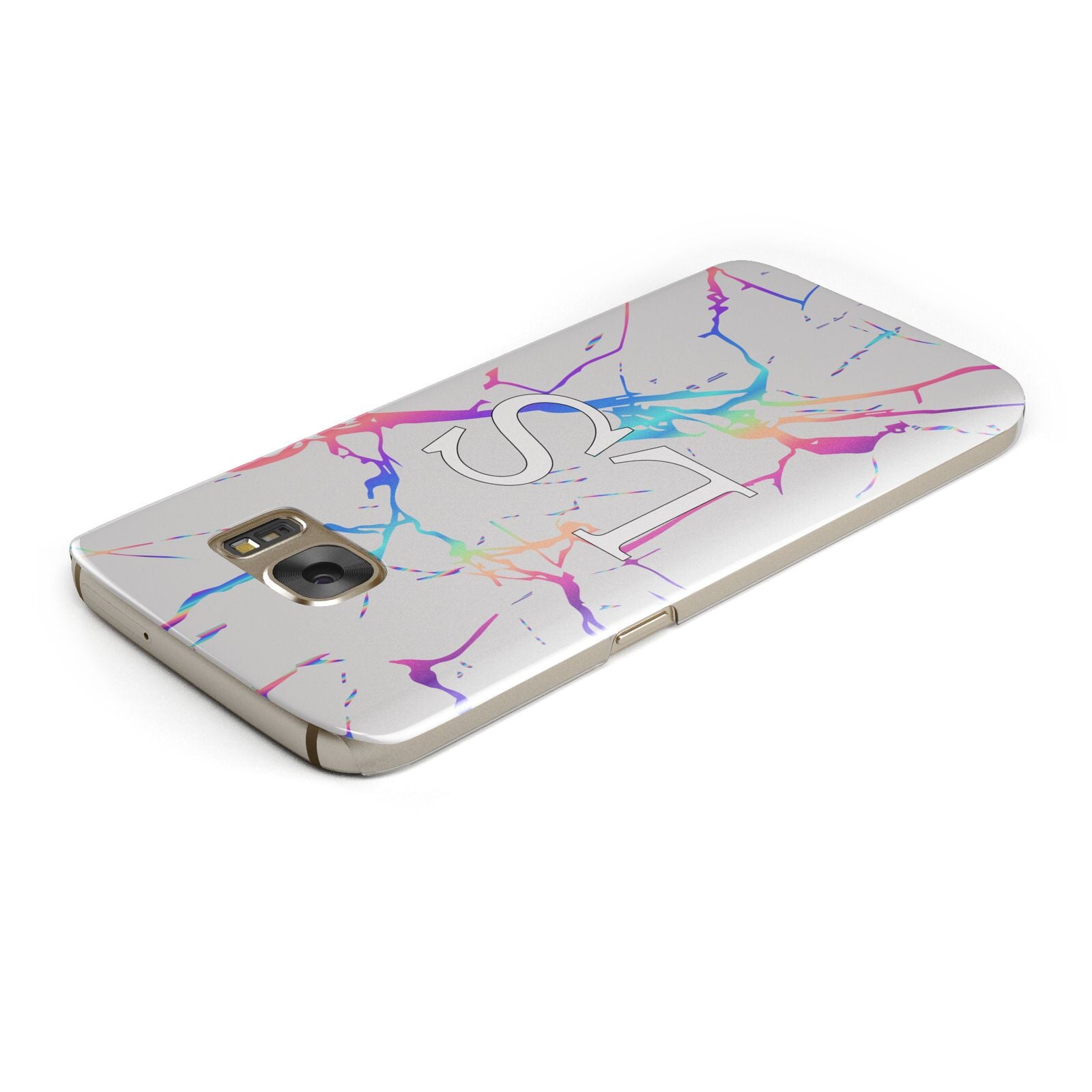 Personalised White Holographic Marble Initials Samsung Galaxy Case Top Cutout