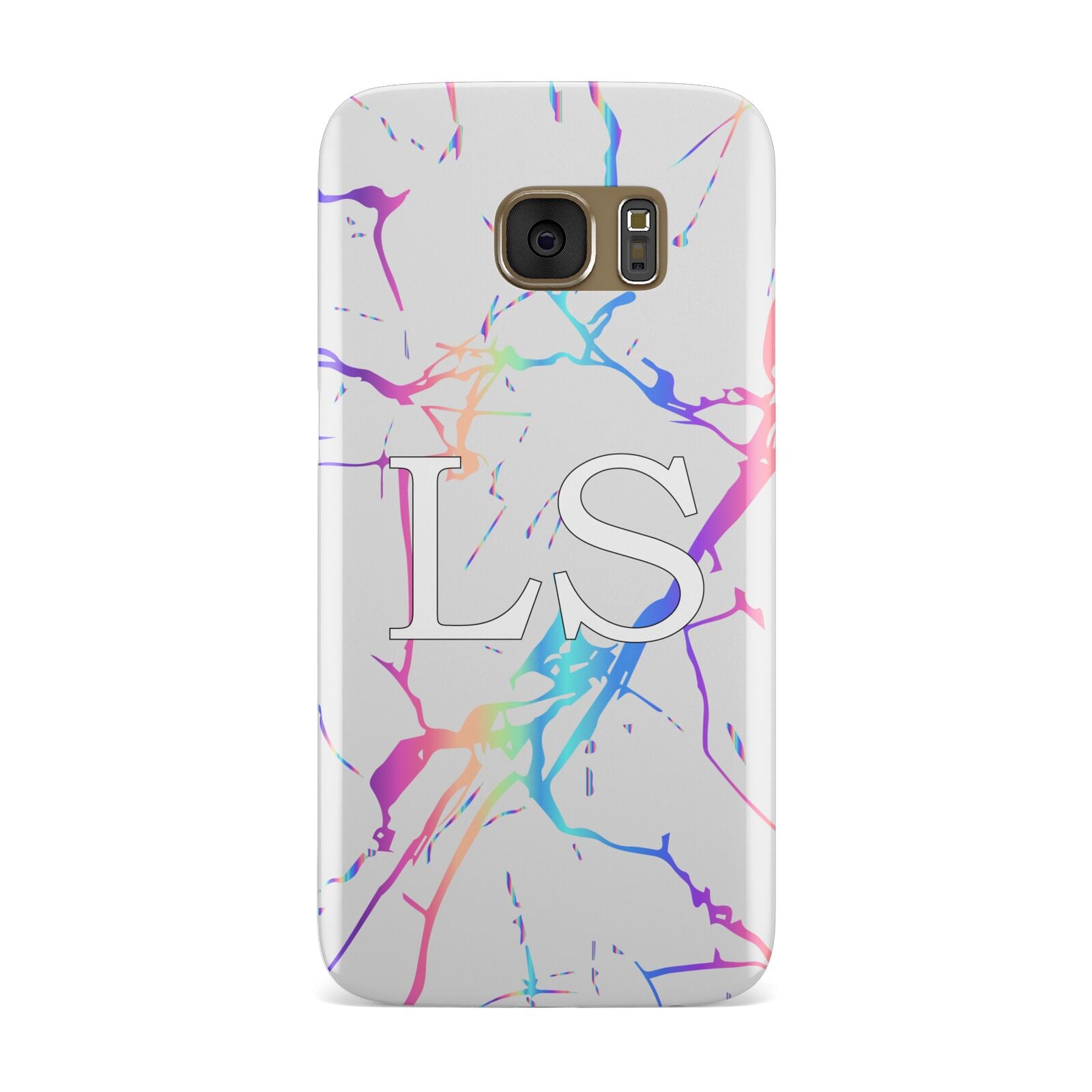 Personalised White Holographic Marble Initials Samsung Galaxy Case