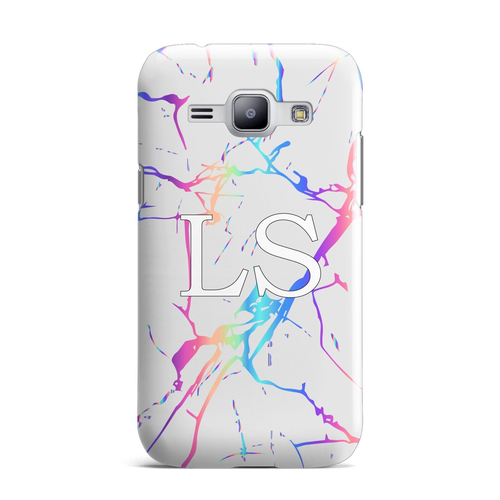 Personalised White Holographic Marble Initials Samsung Galaxy J1 2015 Case