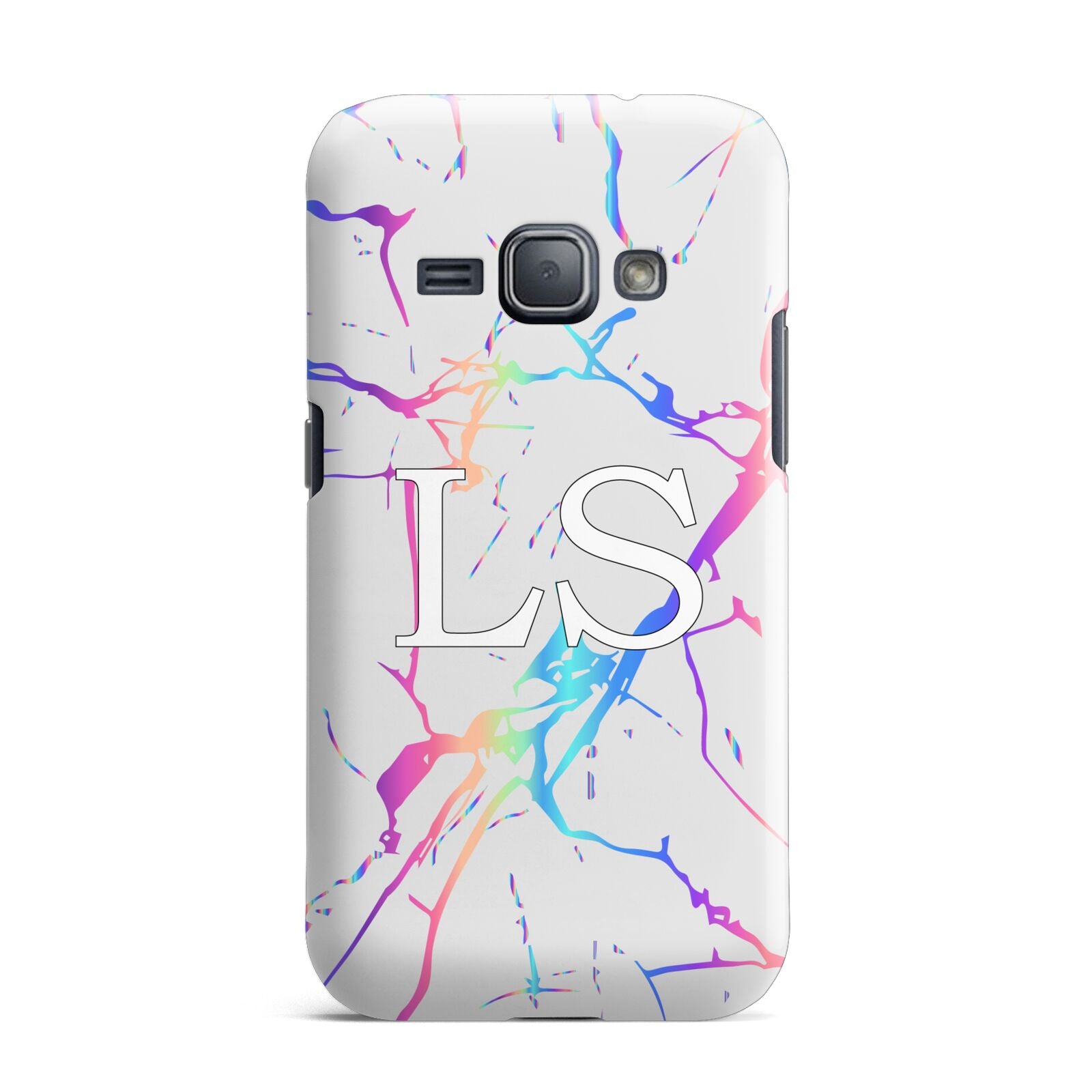 Personalised White Holographic Marble Initials Samsung Galaxy J1 2016 Case