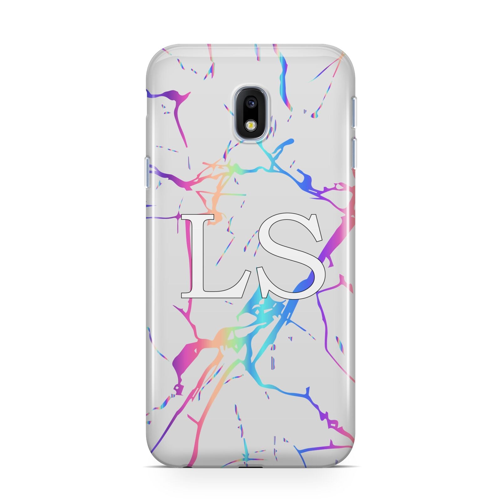 Personalised White Holographic Marble Initials Samsung Galaxy J3 2017 Case