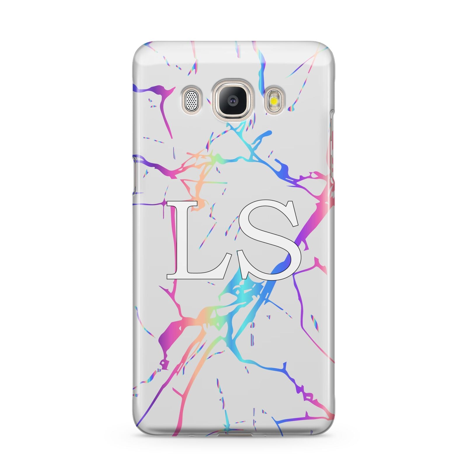 Personalised White Holographic Marble Initials Samsung Galaxy J5 2016 Case